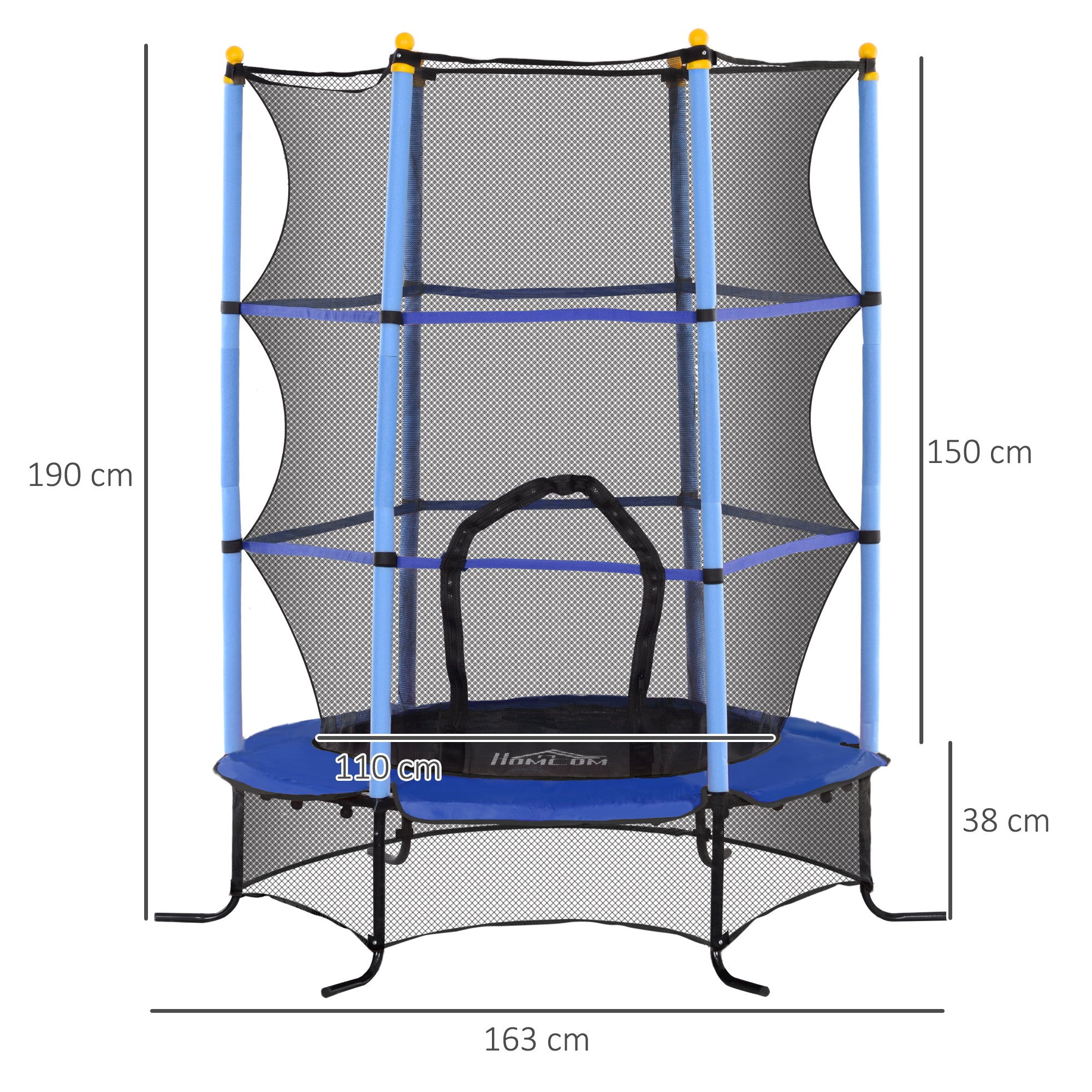 Trampolim Infantil Ø163x190 cm Azul para Crianças acima de 3 Anos