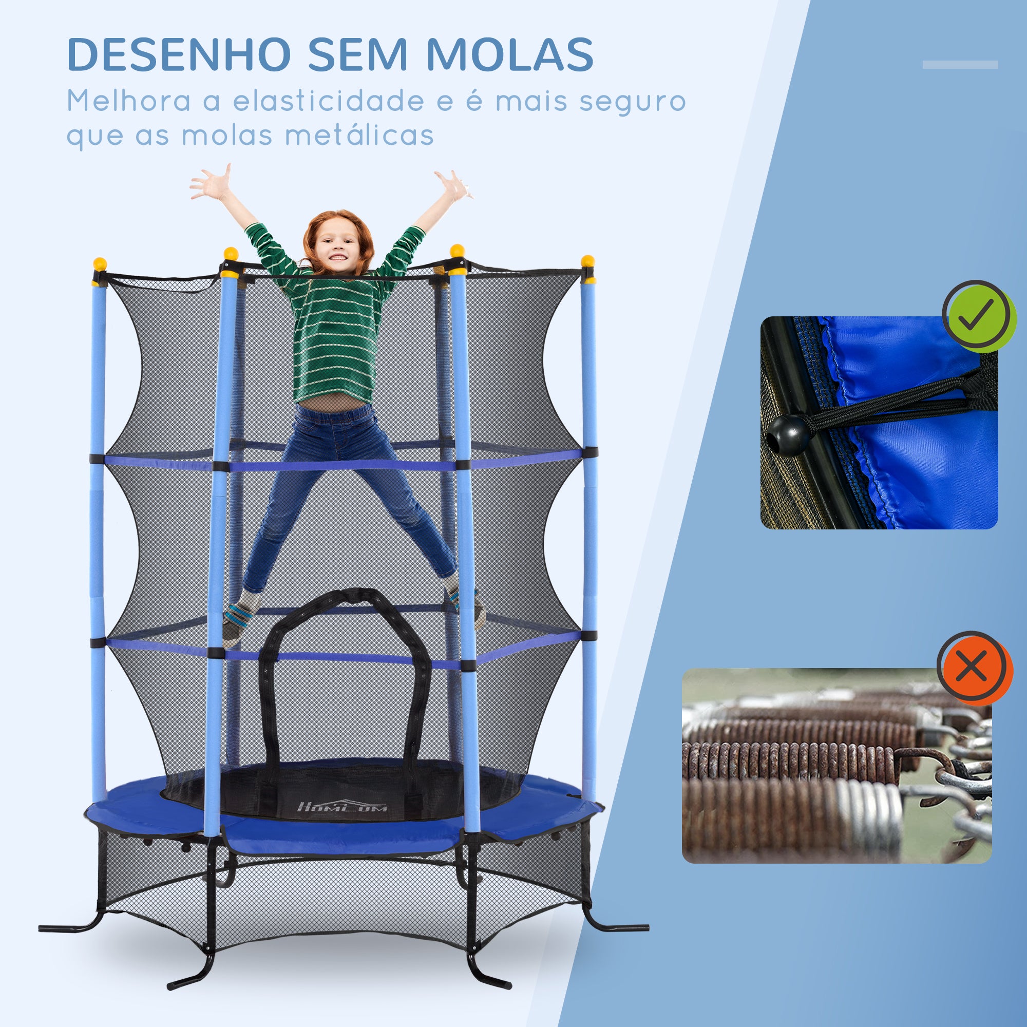 Trampolim Infantil Ø163x190 cm Azul para Crianças acima de 3 Anos