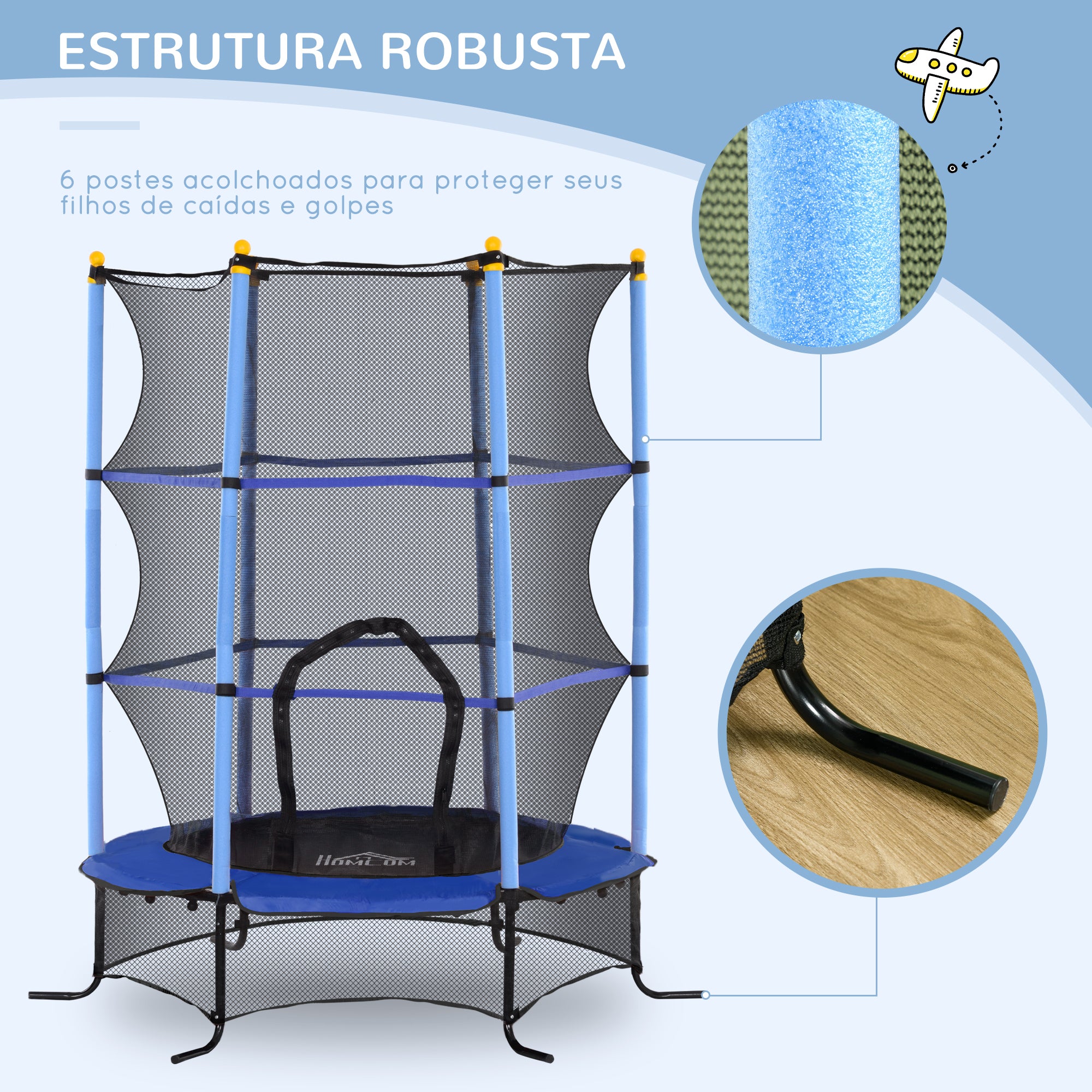 Trampolim Infantil Ø163x190 cm Azul para Crianças acima de 3 Anos