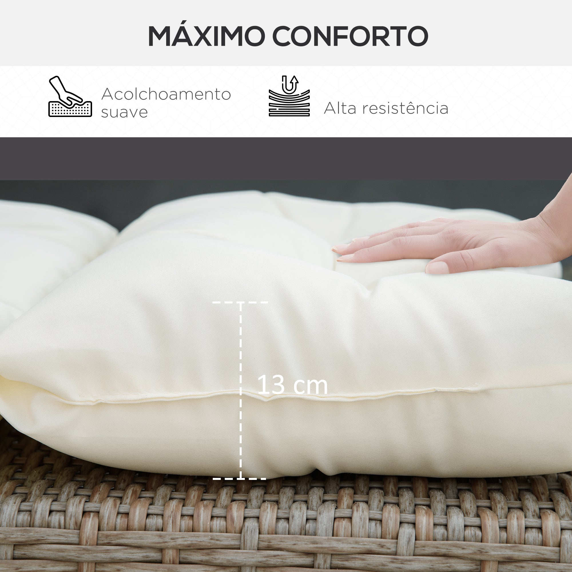 Almofada Retangular 200x60x13 cm em Cor Creme para Espreguiçadeira