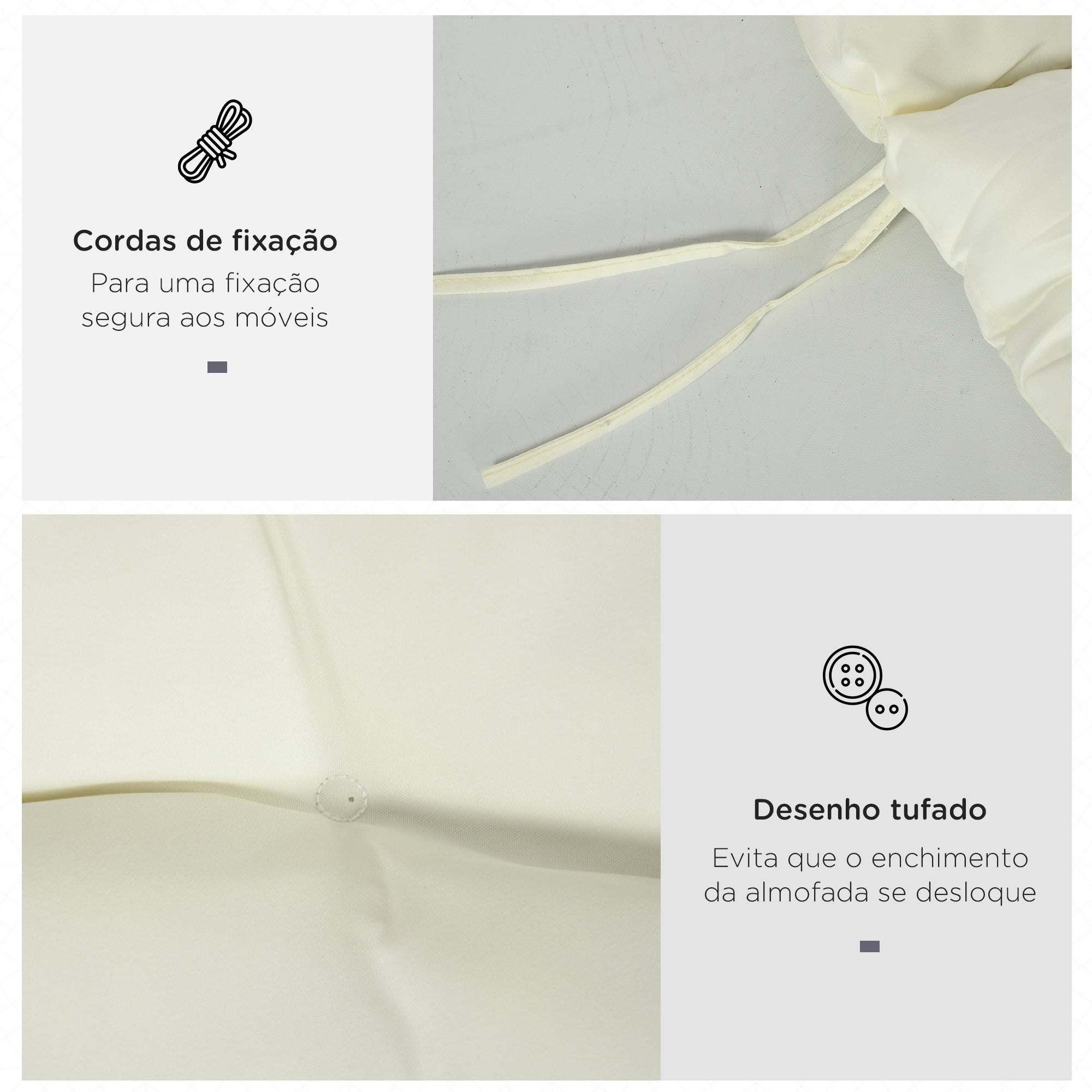 Almofada Retangular 200x60x13 cm em Cor Creme para Espreguiçadeira