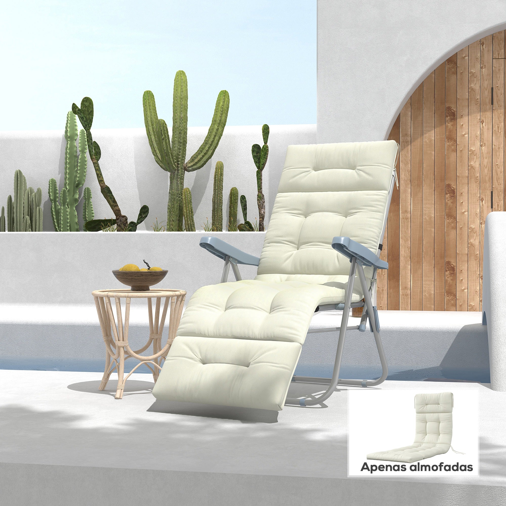 Almofada Retangular 200x60x13 cm em Cor Creme para Espreguiçadeira