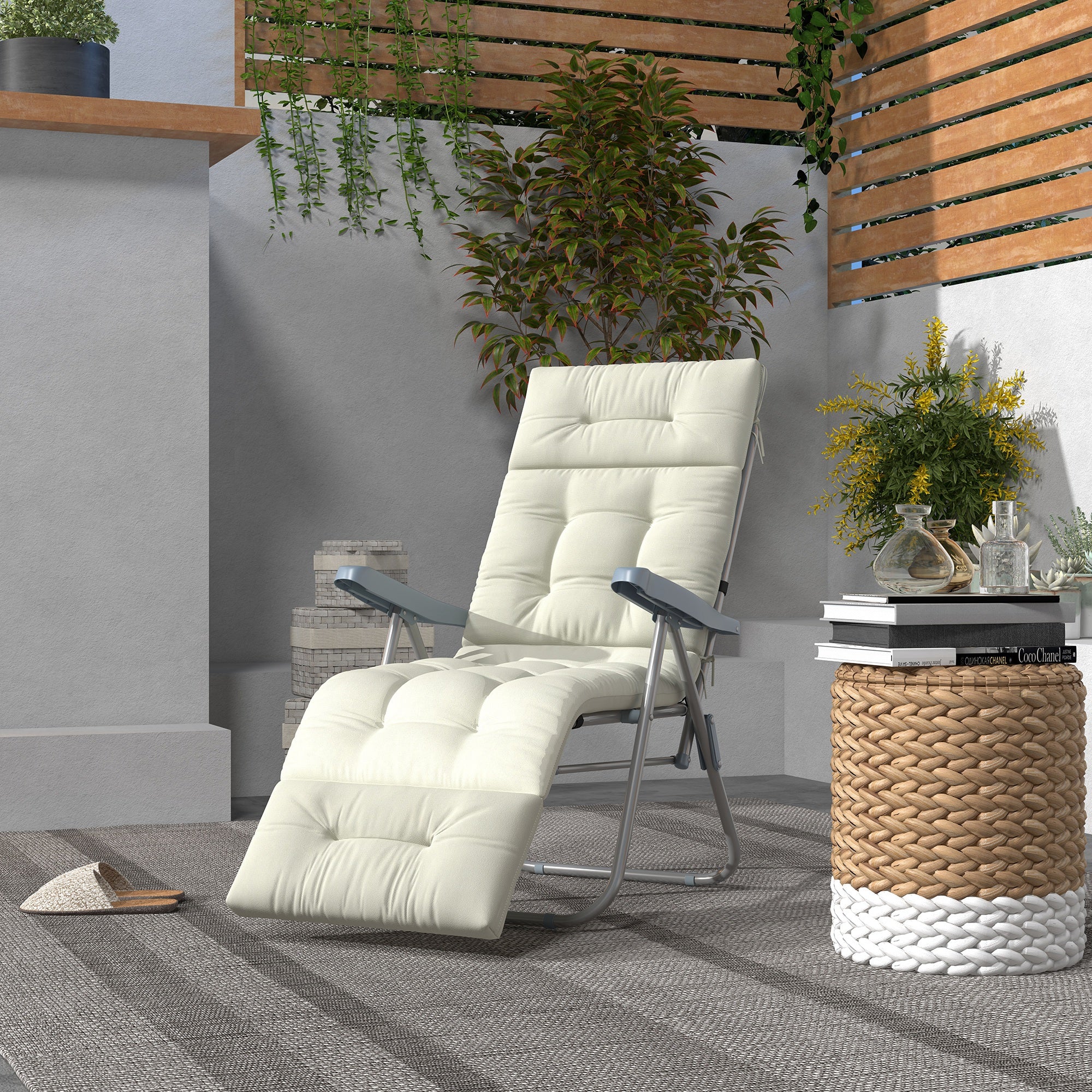 Almofada Retangular 200x60x13 cm em Cor Creme para Espreguiçadeira