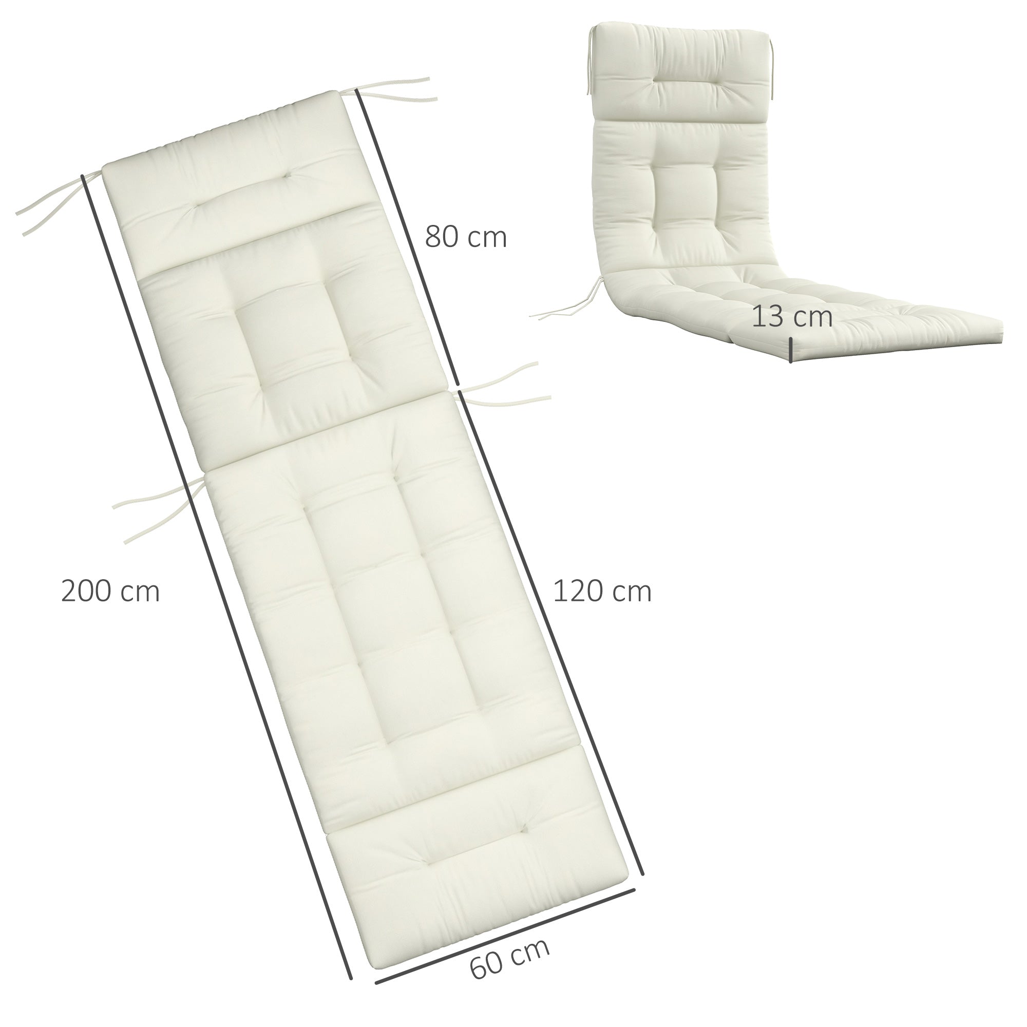 Almofada Retangular 200x60x13 cm em Cor Creme para Espreguiçadeira