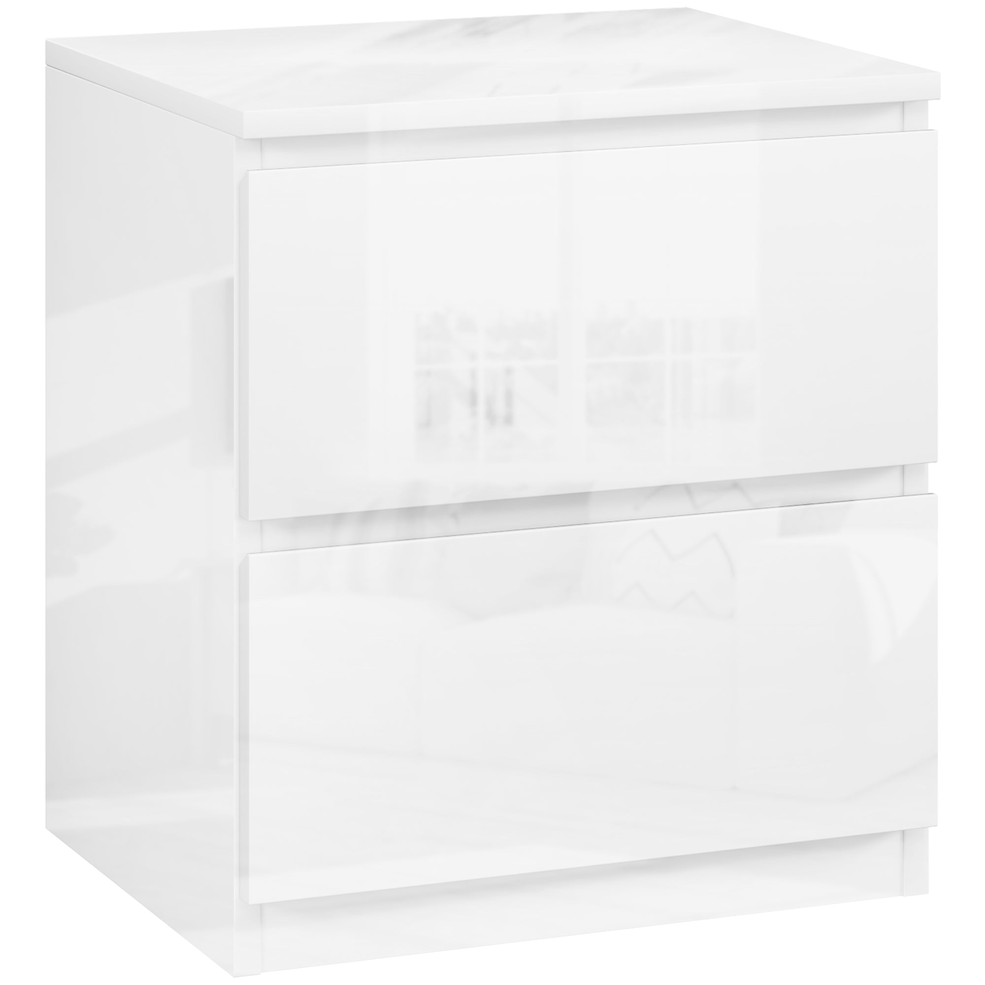 Mesa de Cabeceira Moderna com 2 Gavetas 40x34x45 cm - Branco de Alto Brilho