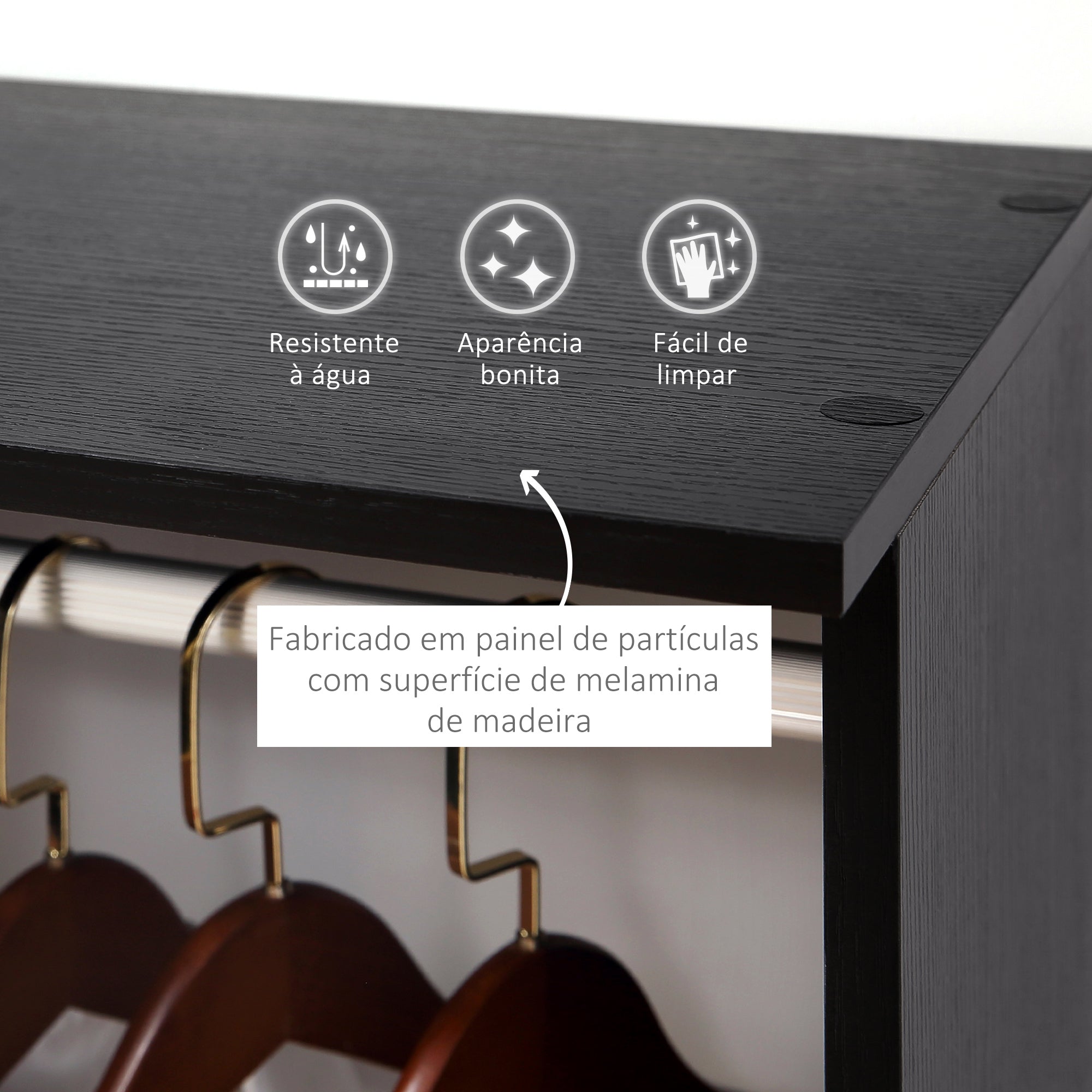 Roupeiro Aberto com 2 Barras - 120x40x128 cm - Preto
