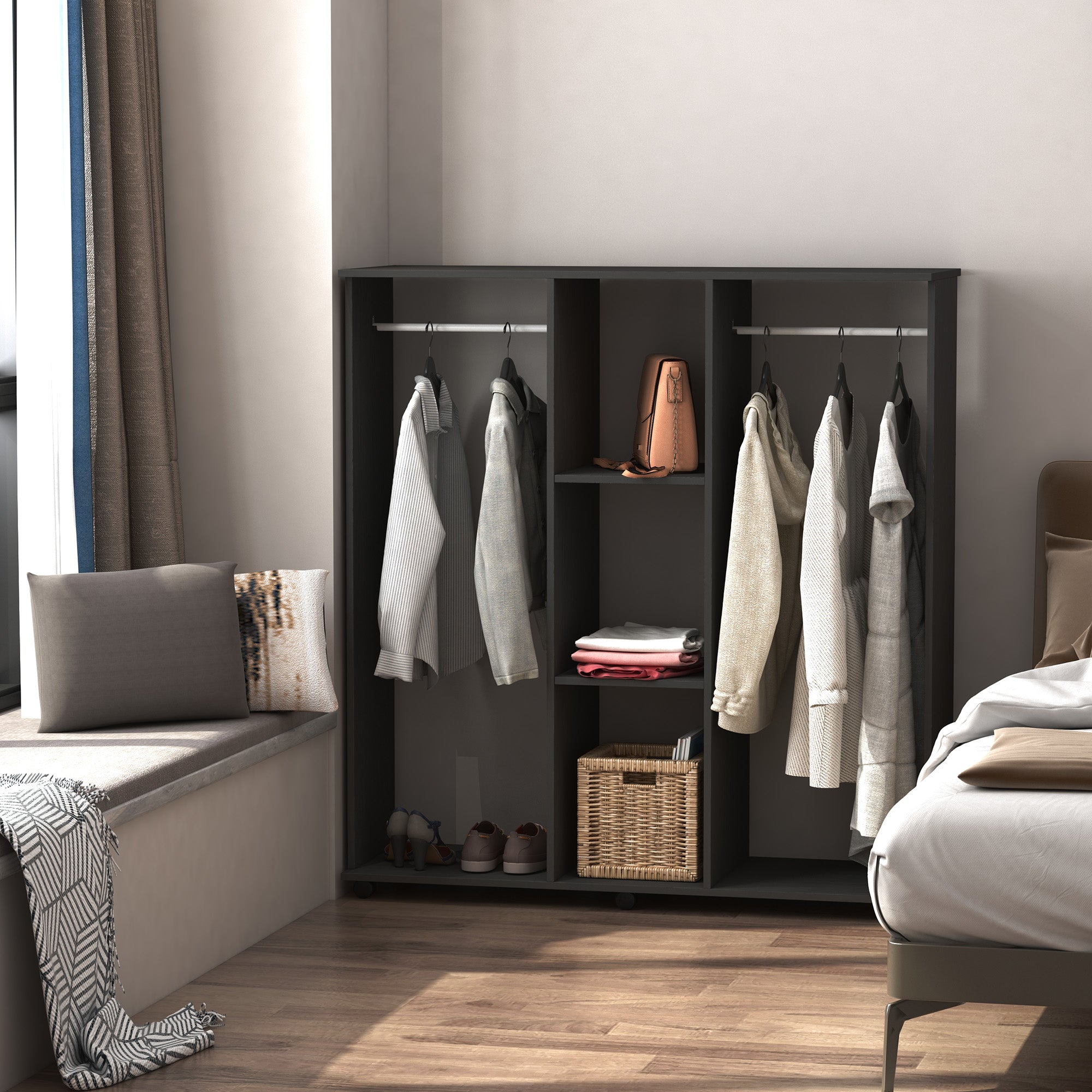 Roupeiro Aberto com 2 Barras - 120x40x128 cm - Preto