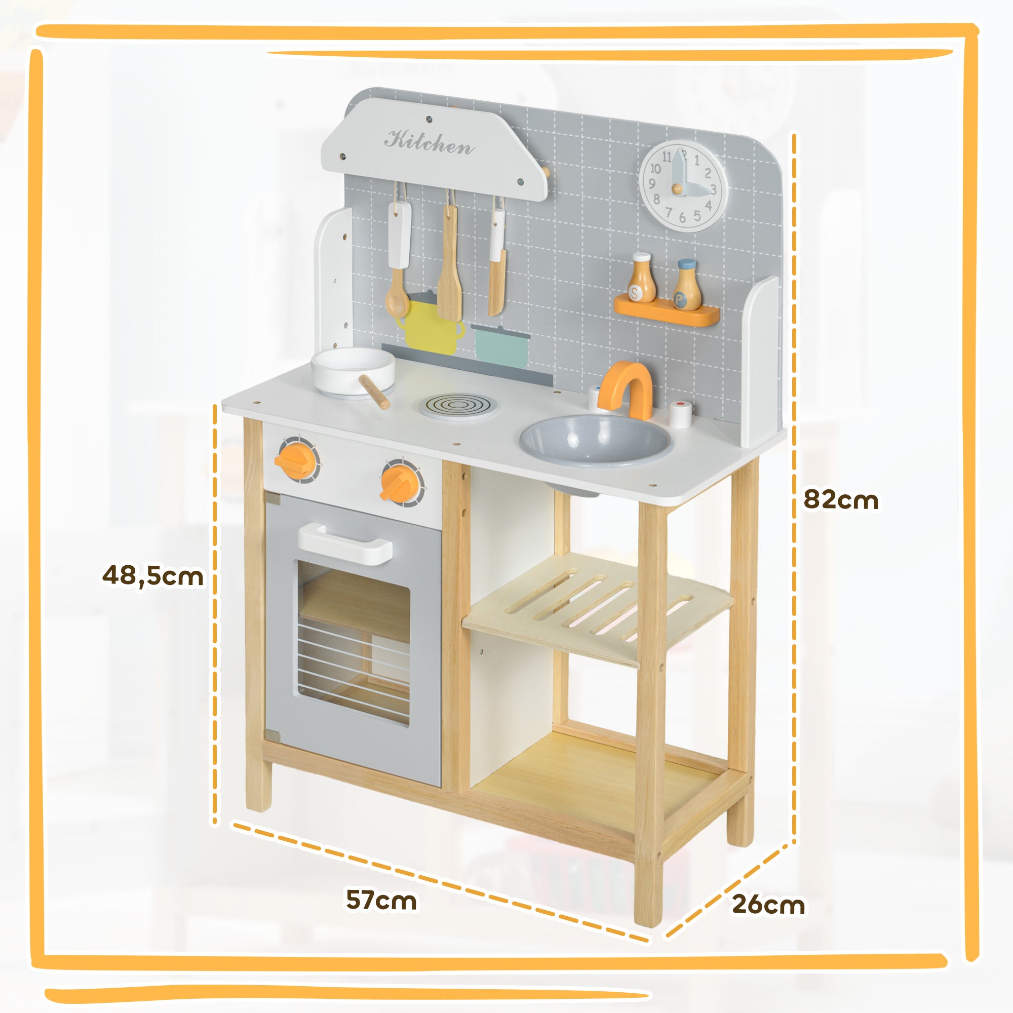 Cozinha de Brinquedo Multicor 57x26x82 cm para Crianças acima de 3 Anos