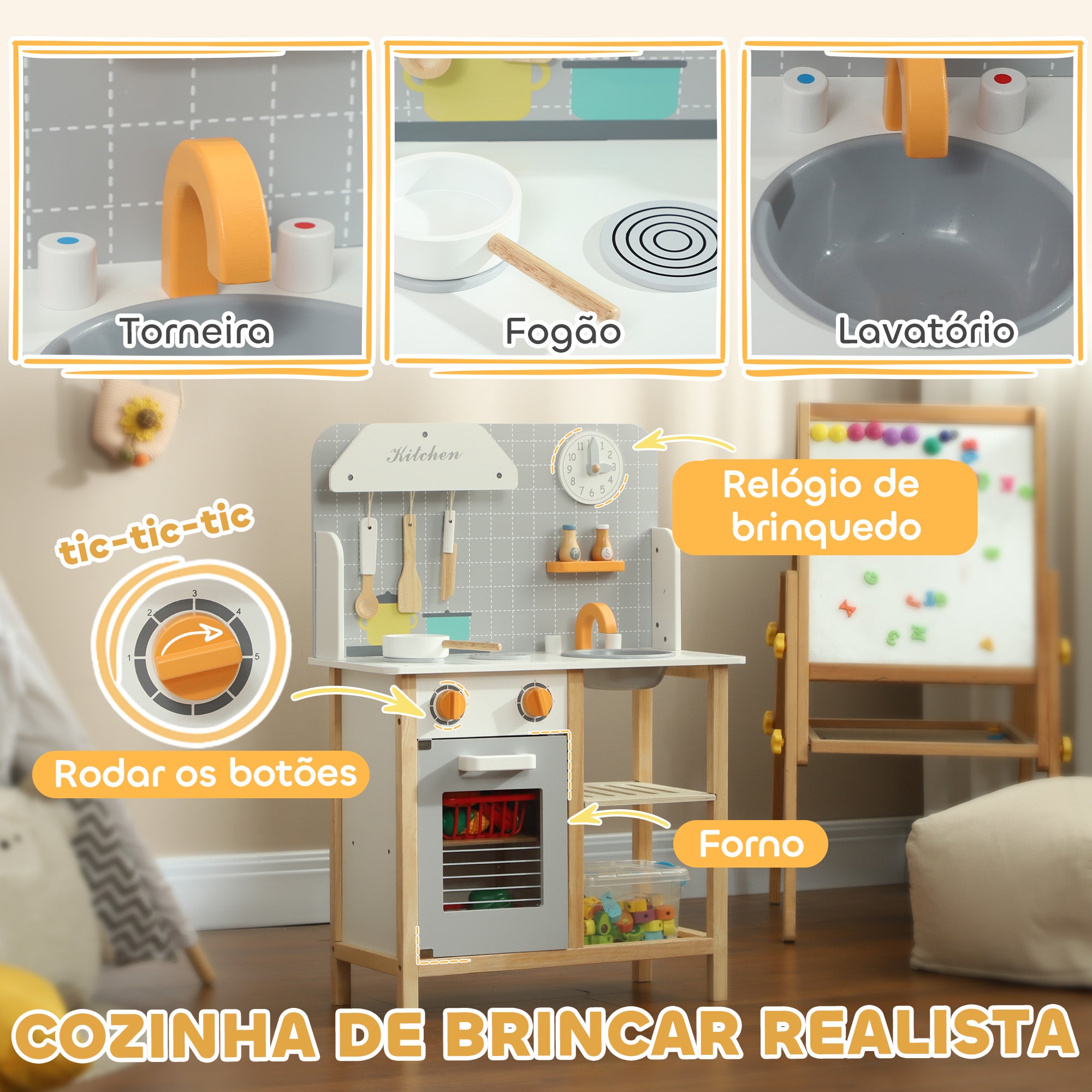 Cozinha de Brinquedo Multicor 57x26x82 cm para Crianças acima de 3 Anos