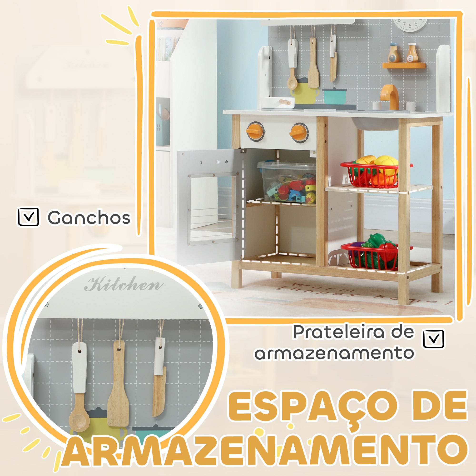 Cozinha de Brinquedo Multicor 57x26x82 cm para Crianças acima de 3 Anos