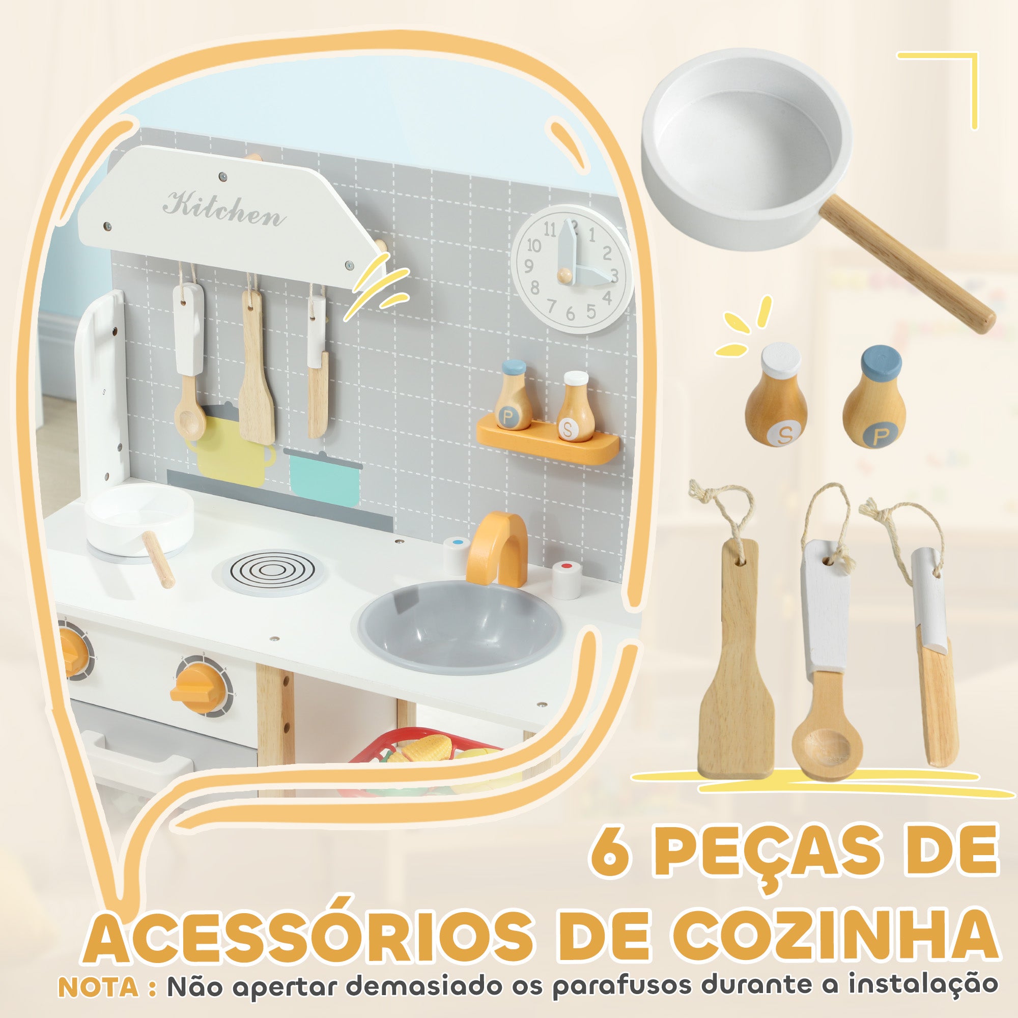 Cozinha de Brinquedo Multicor 57x26x82 cm para Crianças acima de 3 Anos