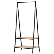Suporte para Cabides com 2 Prateleiras de Armazenamento - 64x42,5x149 cm - Preto e Madeira