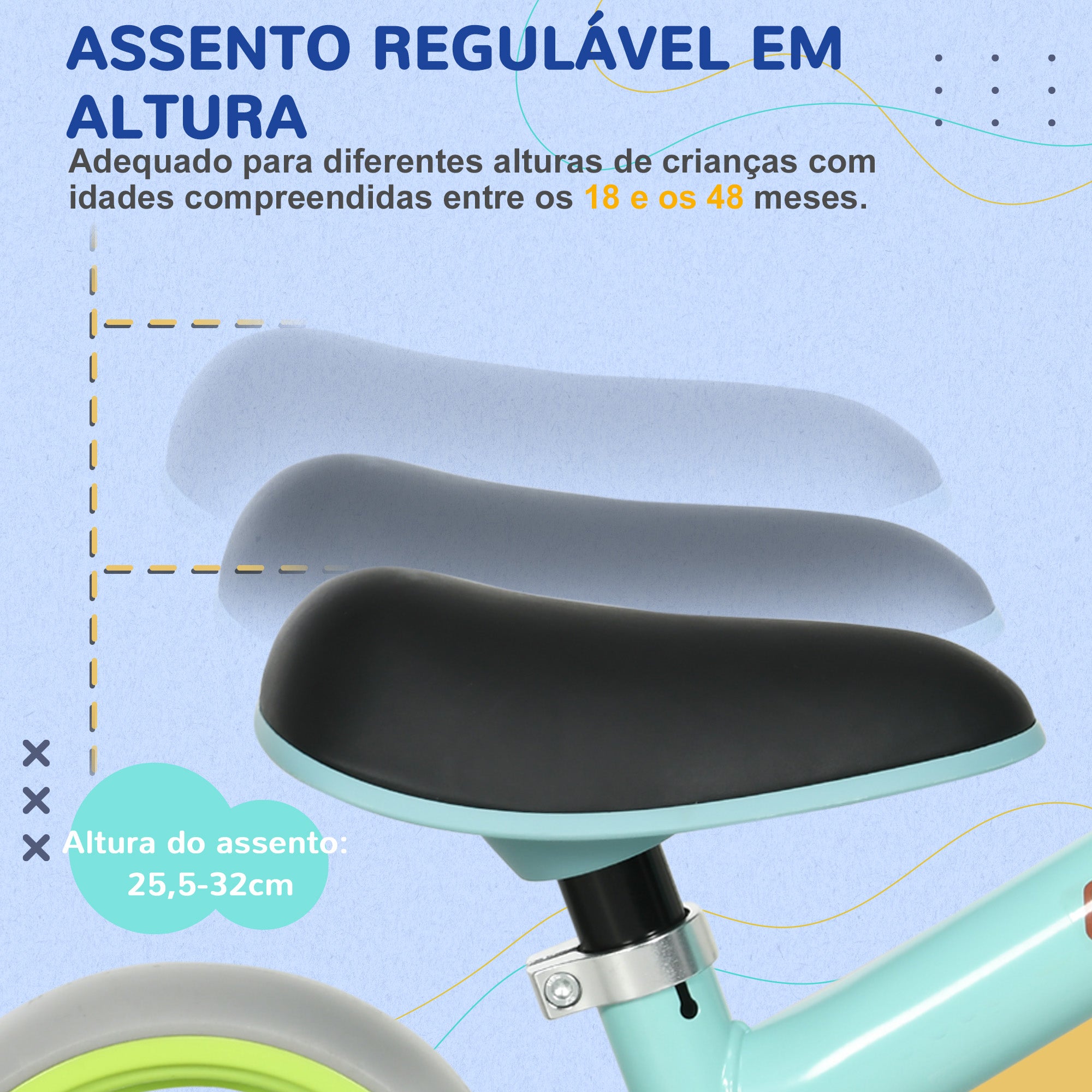 Bicicleta de Equilíbrio Verde 66,5x34x47 cm para Crianças de 18-48 Meses