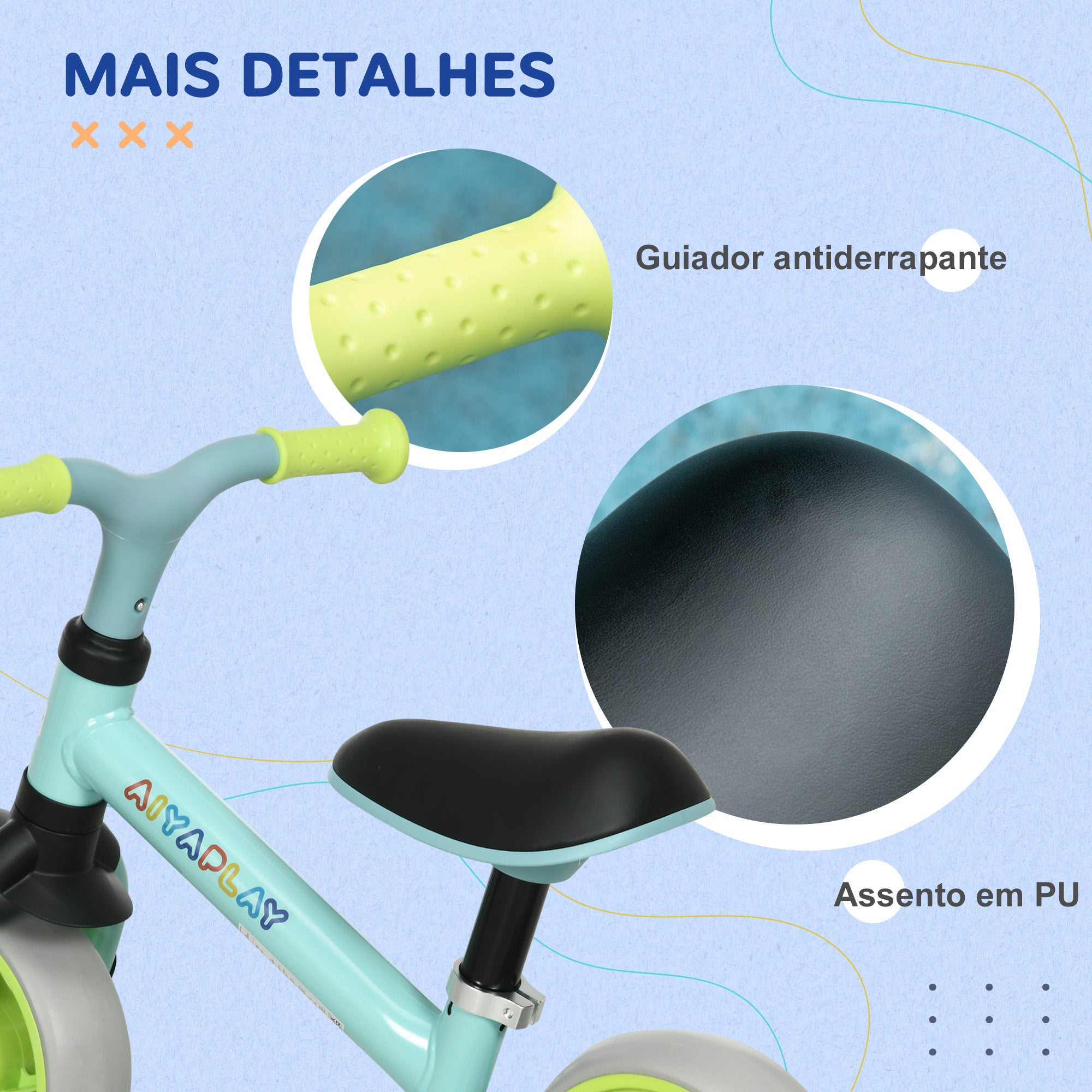 Bicicleta de Equilíbrio Verde 66,5x34x47 cm para Crianças de 18-48 Meses