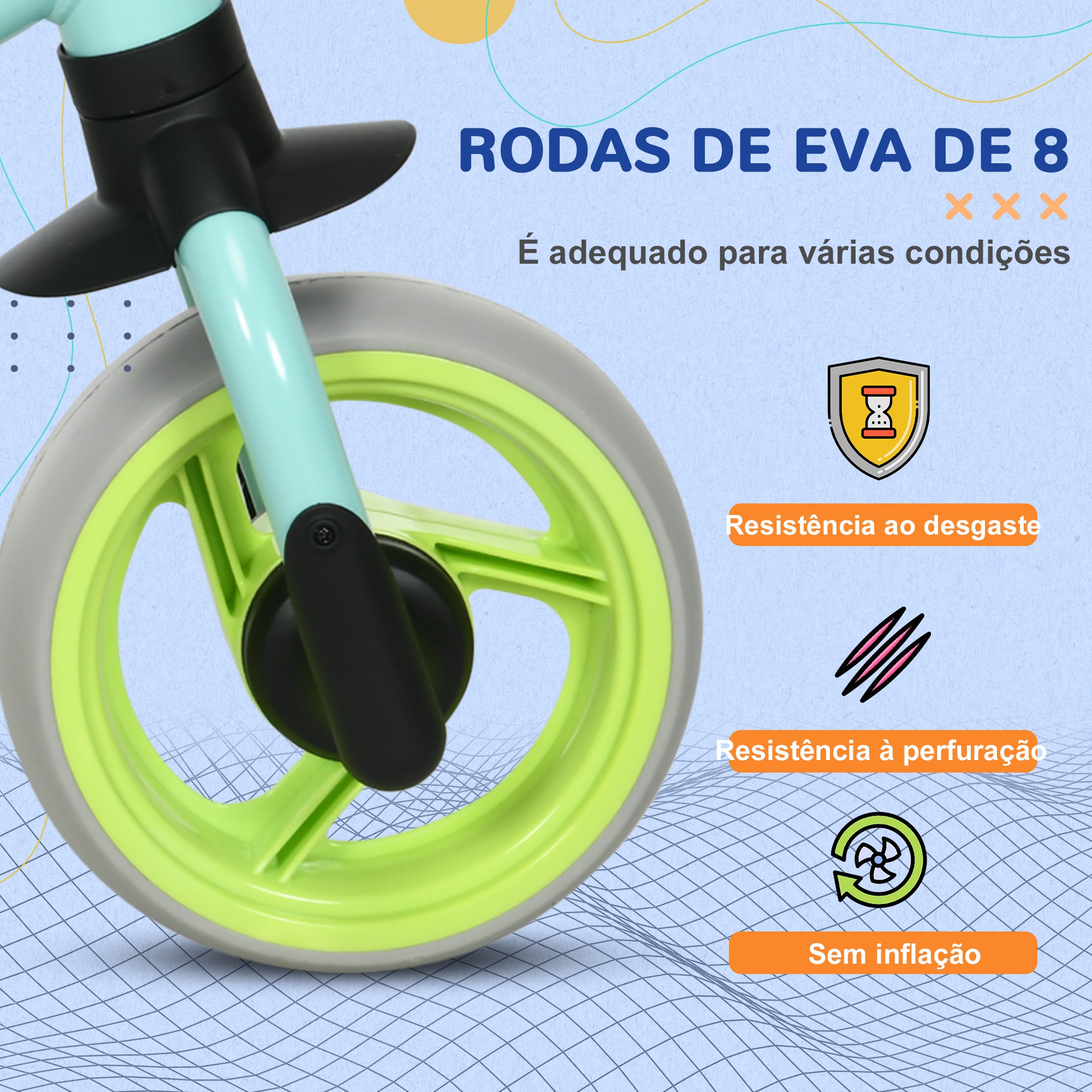 Bicicleta de Equilíbrio Verde 66,5x34x47 cm para Crianças de 18-48 Meses