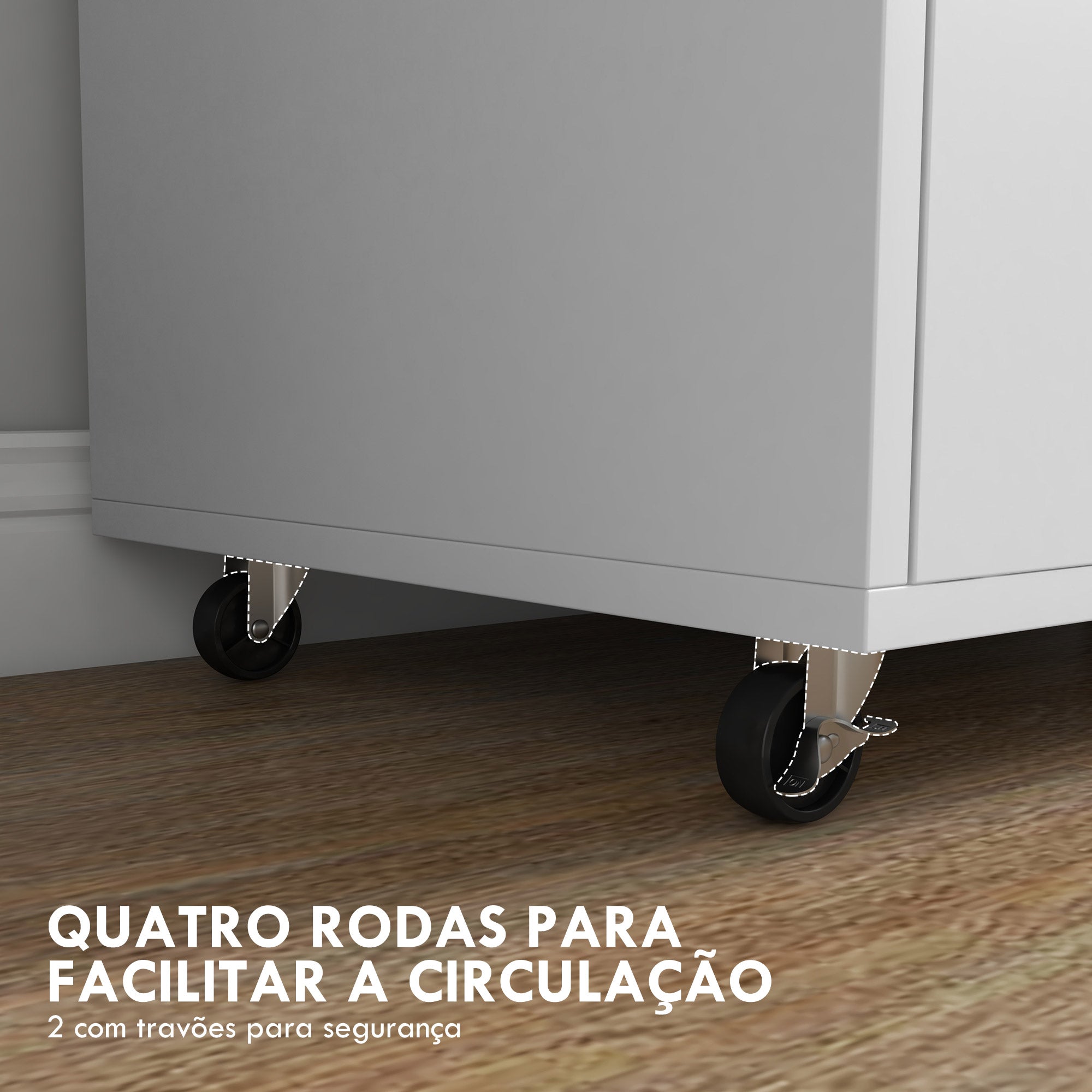 Armário de Escritório com Rodas e Gaveta - 76x40x75,5 cm - Branco e Madeira