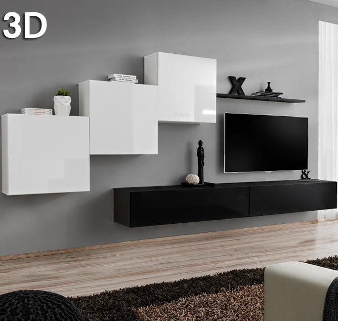Móvel de TV Baza 3D preto e branco (3,3m)