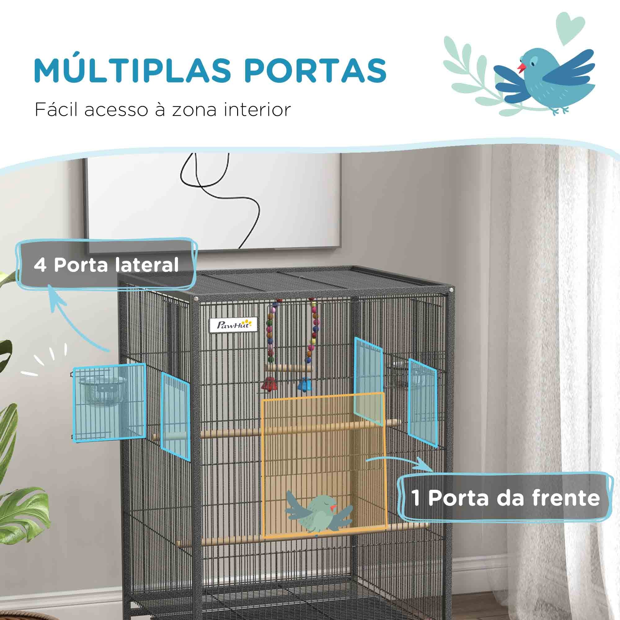 Gaiola para Pássaros 48x46x74 cm Cinzento