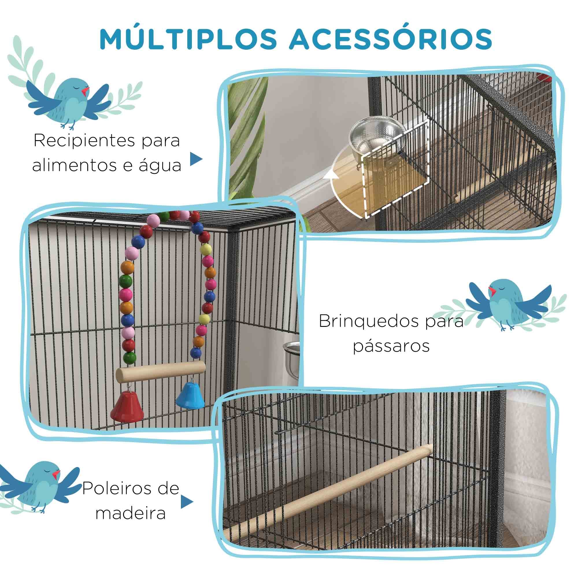 Gaiola para Pássaros 48x46x74 cm Cinzento