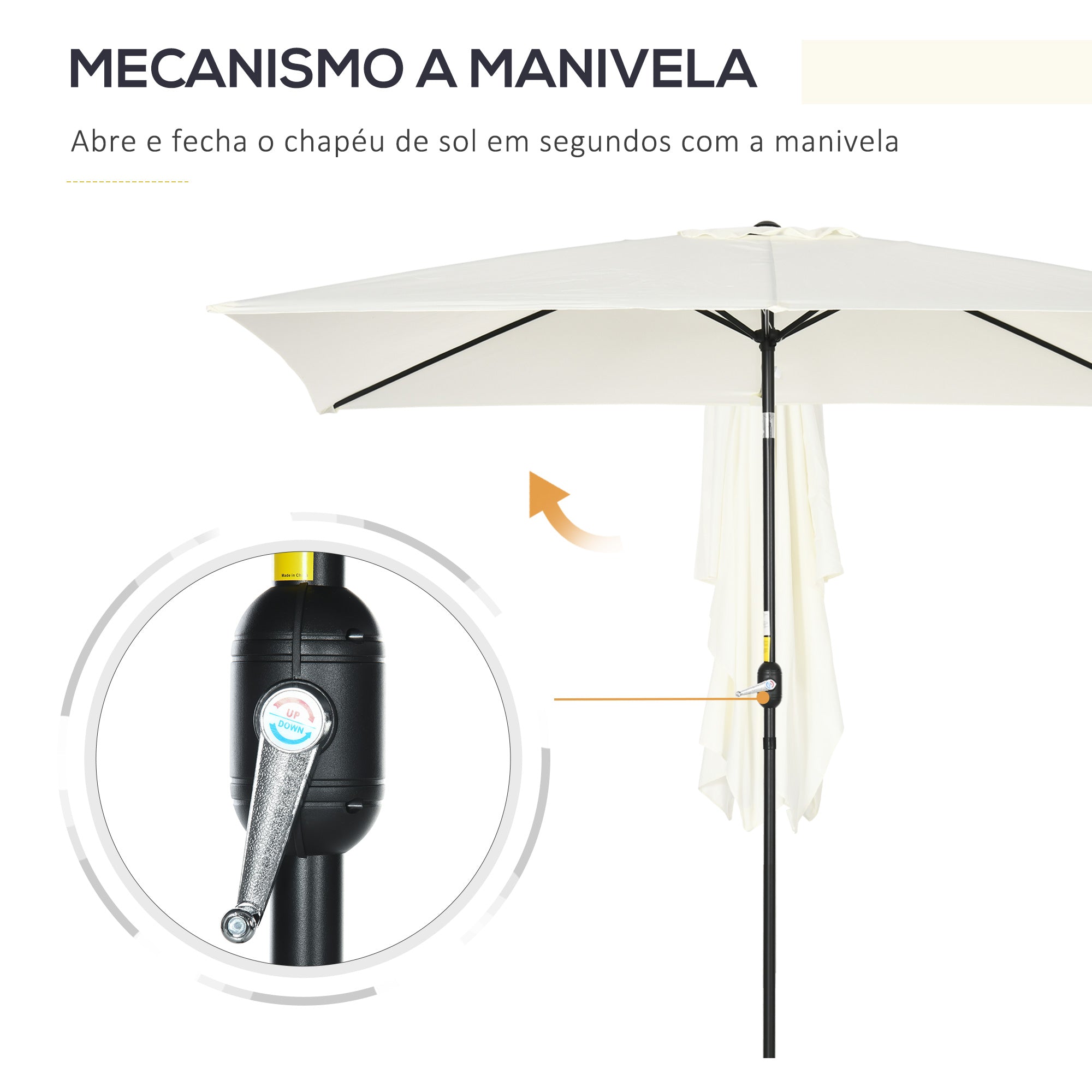 Chapéu de Sol Retangular 195x295x240 cm - Creme Branco