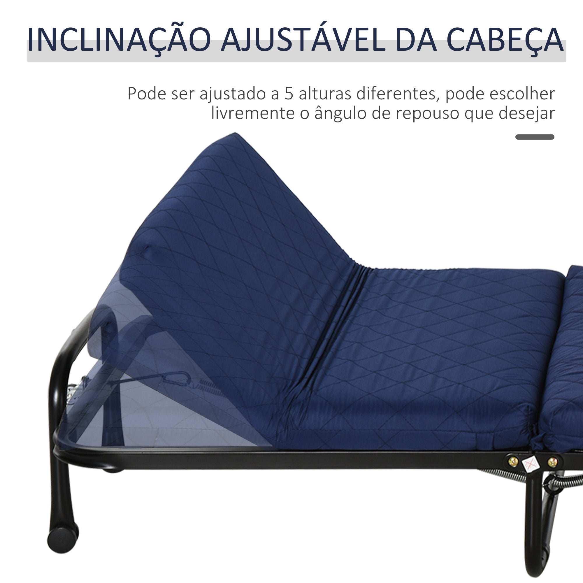 Cama Dobrável Azul 184x65 cm Ajustável em 5 Níveis