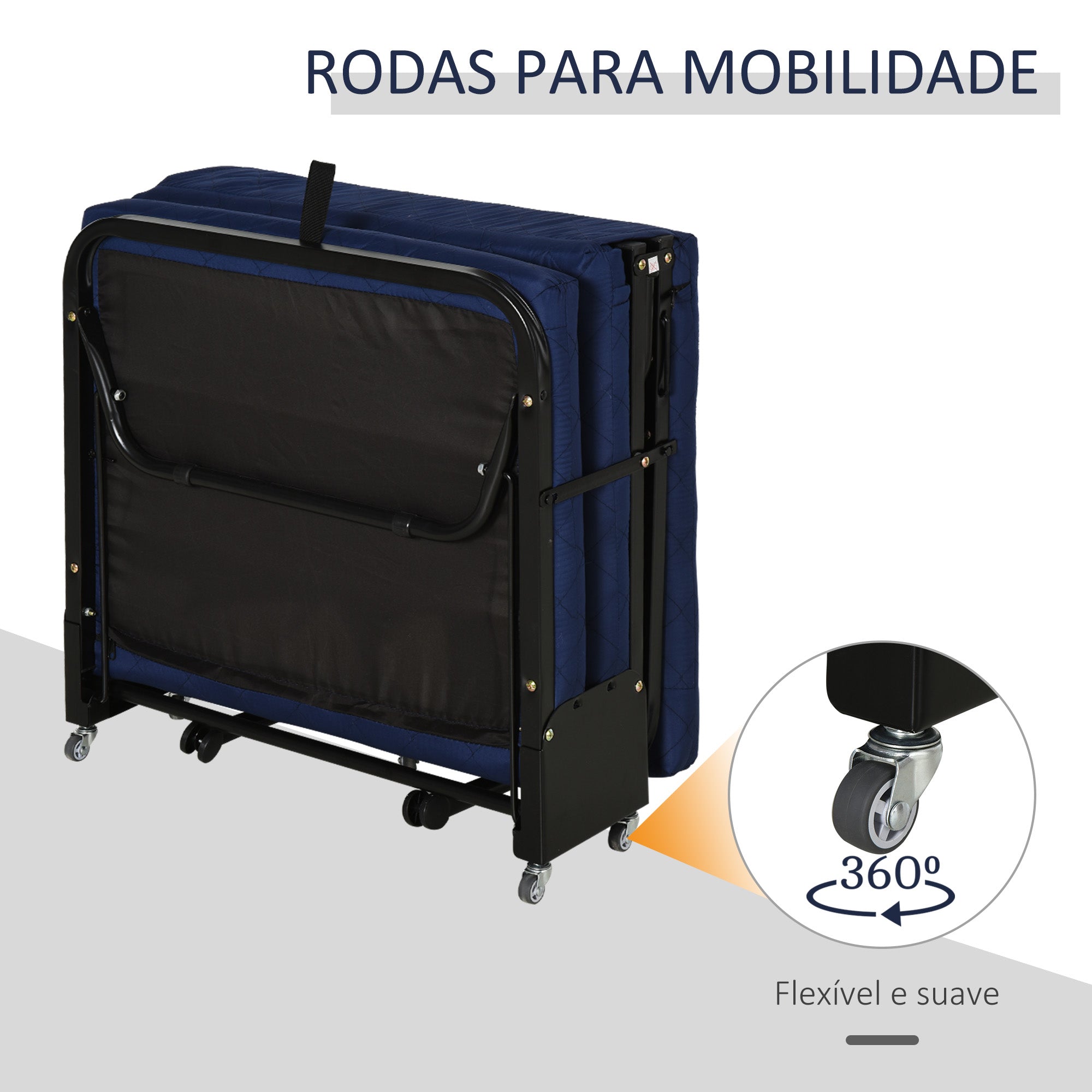 Cama Dobrável Azul 184x65 cm Ajustável em 5 Níveis