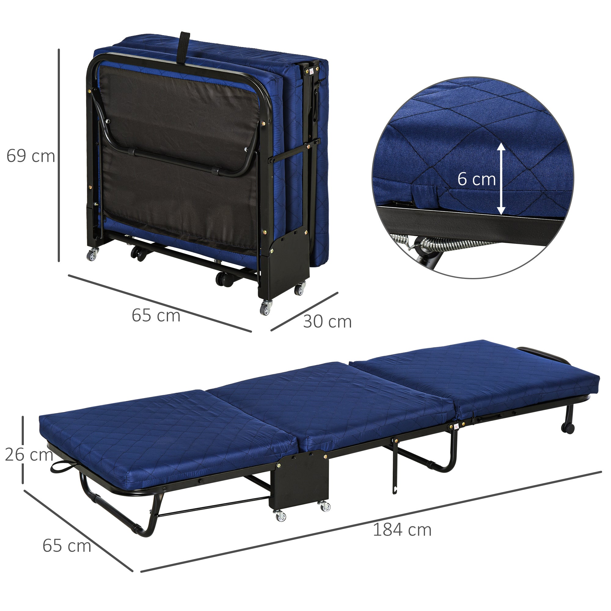 Cama Dobrável Azul 184x65 cm Ajustável em 5 Níveis