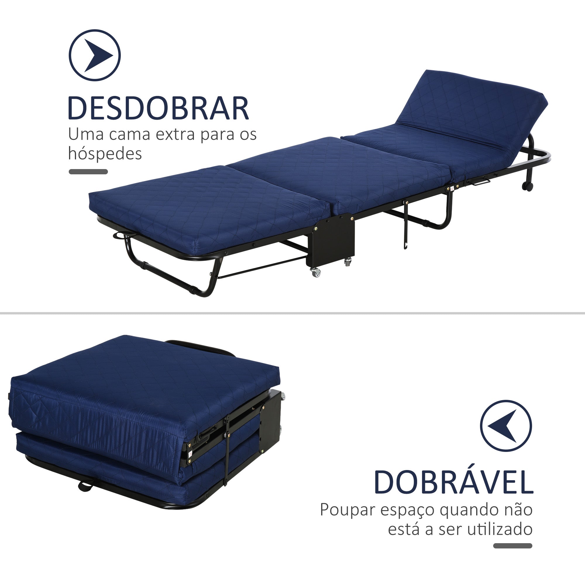 Cama Dobrável Azul 184x65 cm Ajustável em 5 Níveis