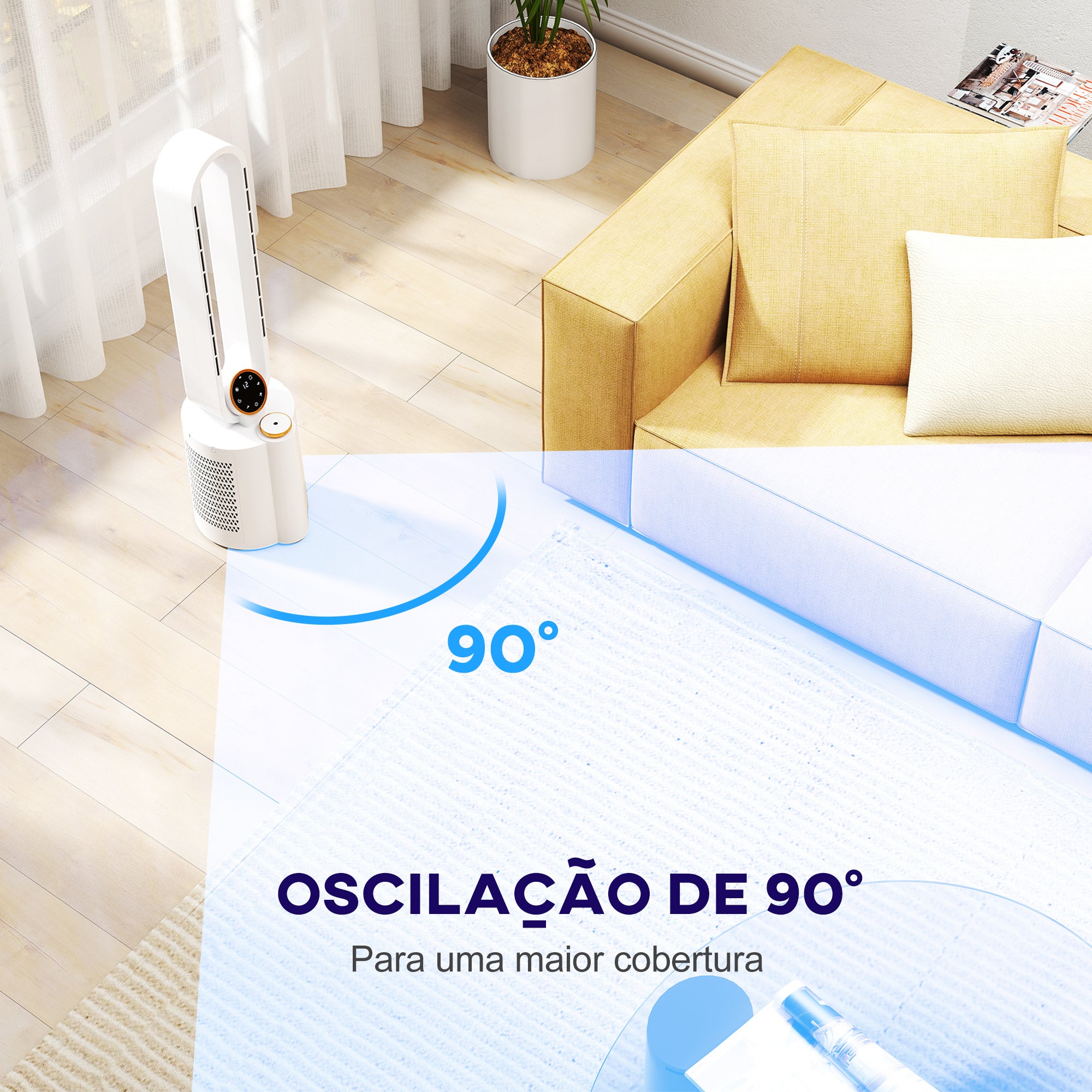 Ventoinha de Torre sem Lâminas UV 12 Velocidades 24x26,5x97 cm Branco