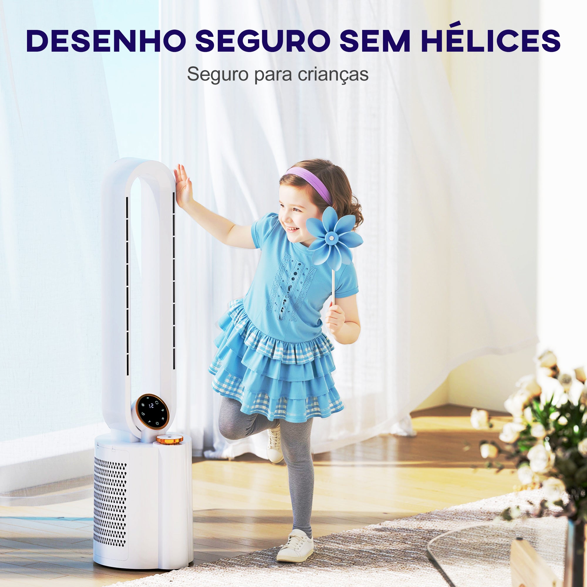 Ventoinha de Torre sem Lâminas UV 12 Velocidades 24x26,5x97 cm Branco