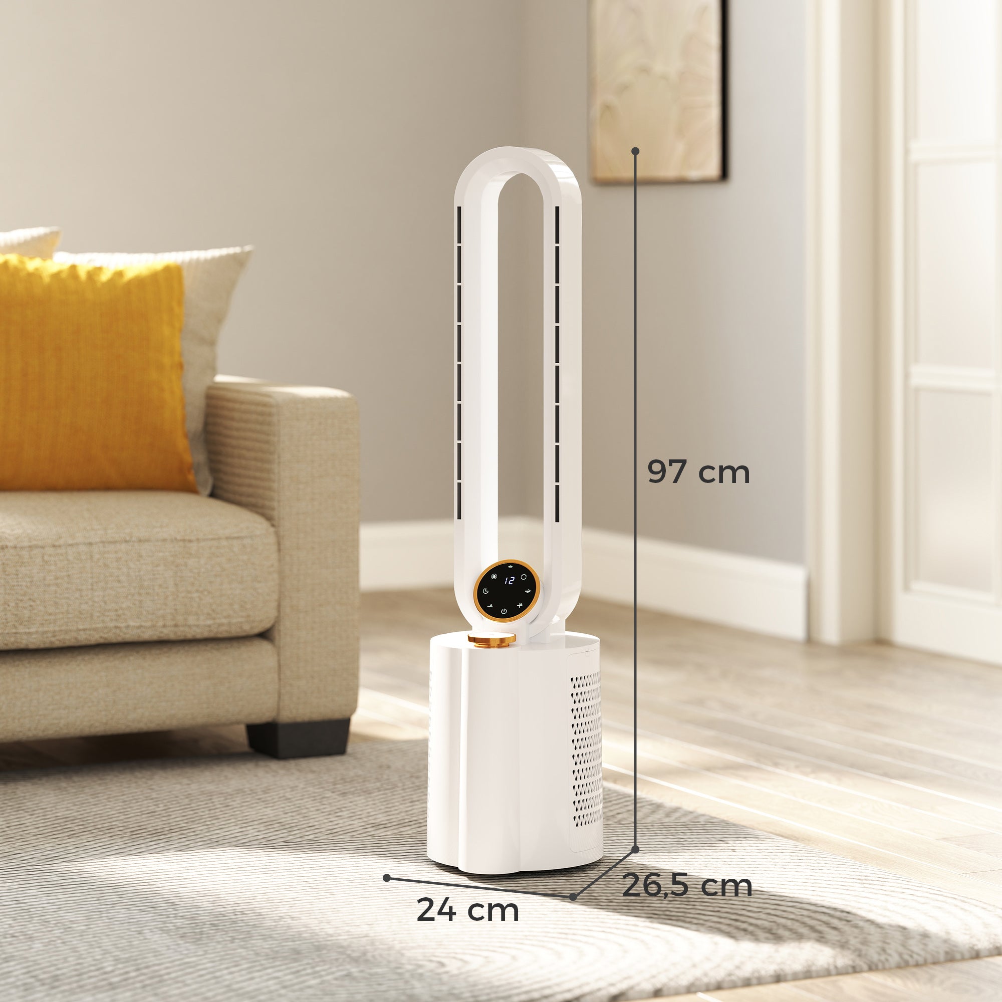 Ventoinha de Torre sem Lâminas UV 12 Velocidades 24x26,5x97 cm Branco