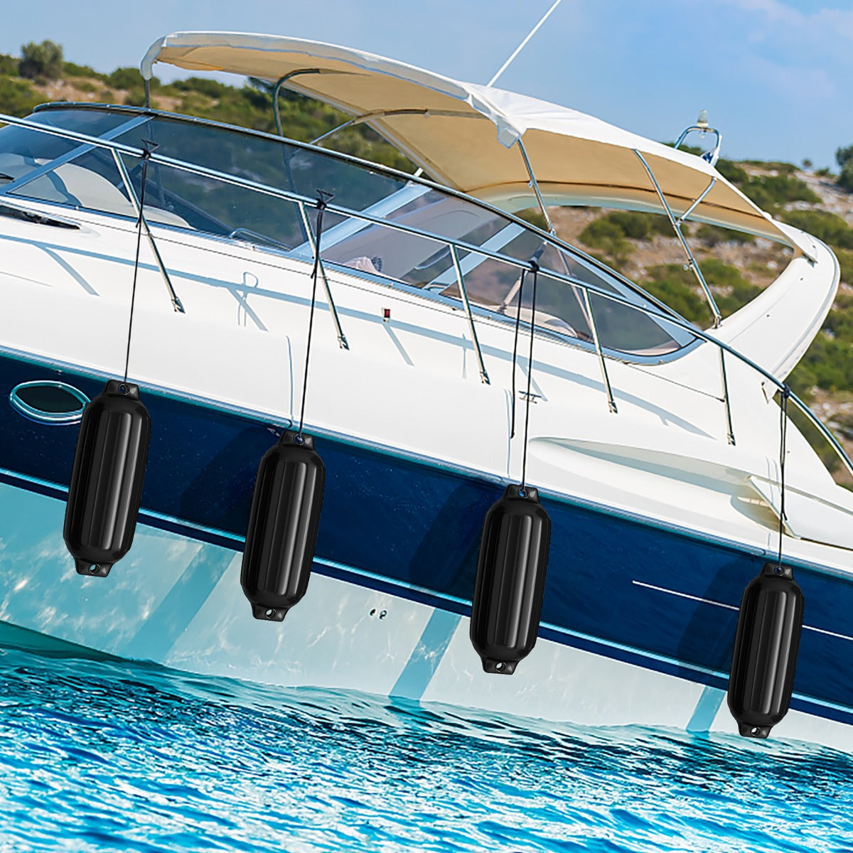 Conjunto de 4 Defensas de Barco Insufláveis - 58 x 16,5 cm - Preto - PVC de Grau Marítimo