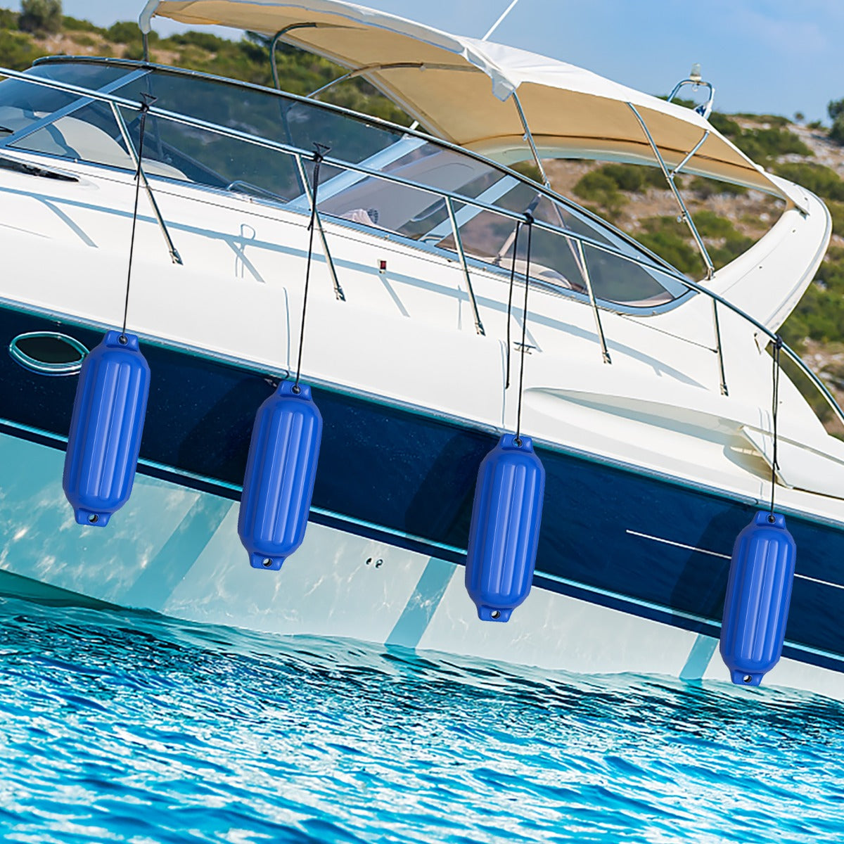 Conjunto de 4 Defensas de Barco – 68,5 x 21,5 cm – Azul – PVC de qualidade marinha