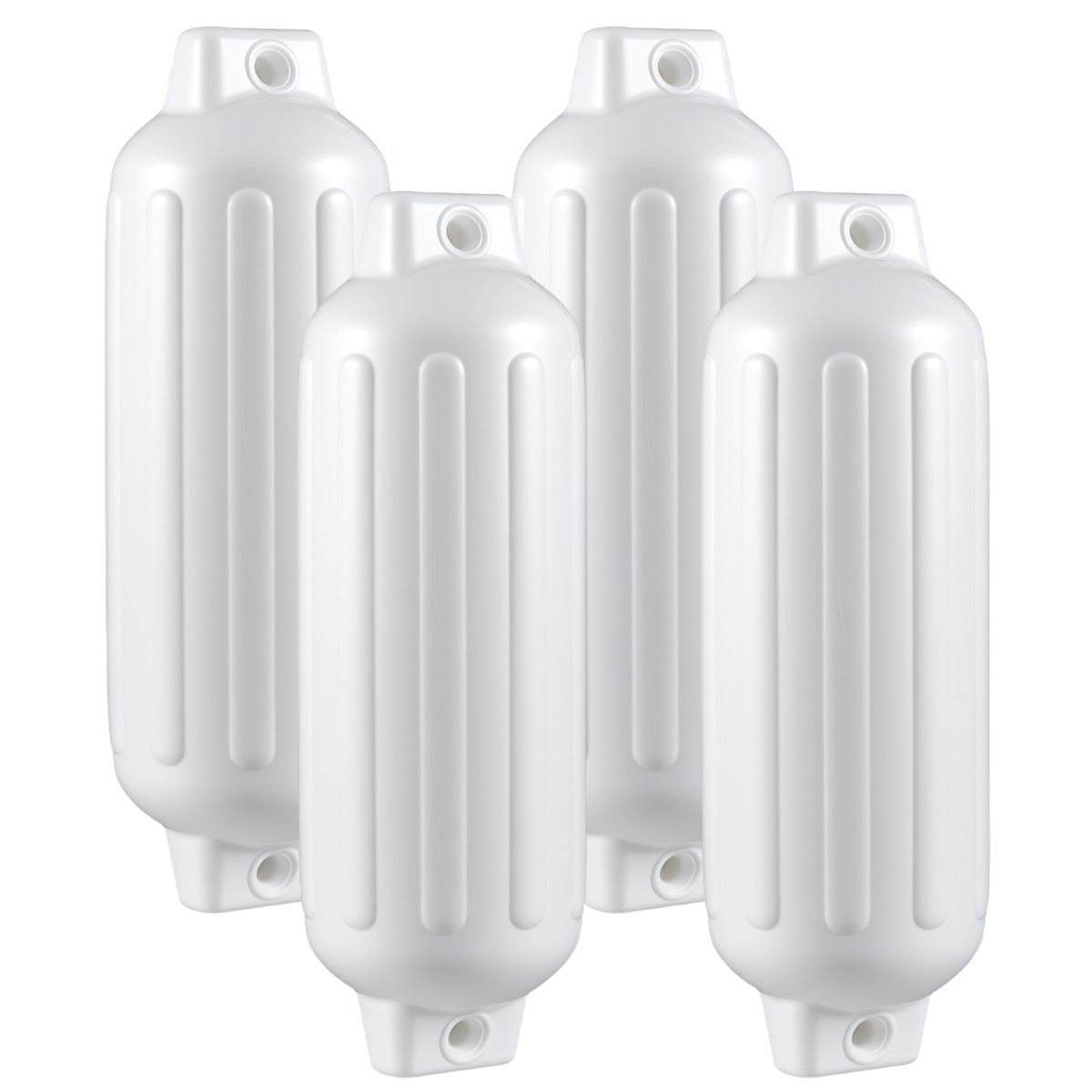 Conjunto de 4 Defensas de Barco Caneladas de Duplo Olhal Defensas de Barco de 4 Peças para Ancoragem Conjunto de Para-choques de Barco Branco