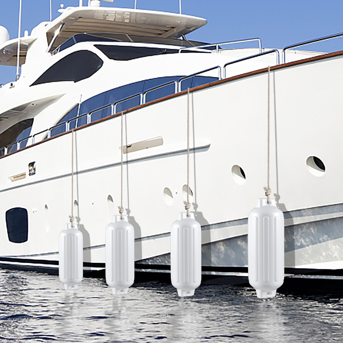 Conjunto de 4 Defensas de Barco Caneladas de Duplo Olhal Defensas de Barco de 4 Peças para Ancoragem Conjunto de Para-choques de Barco Branco