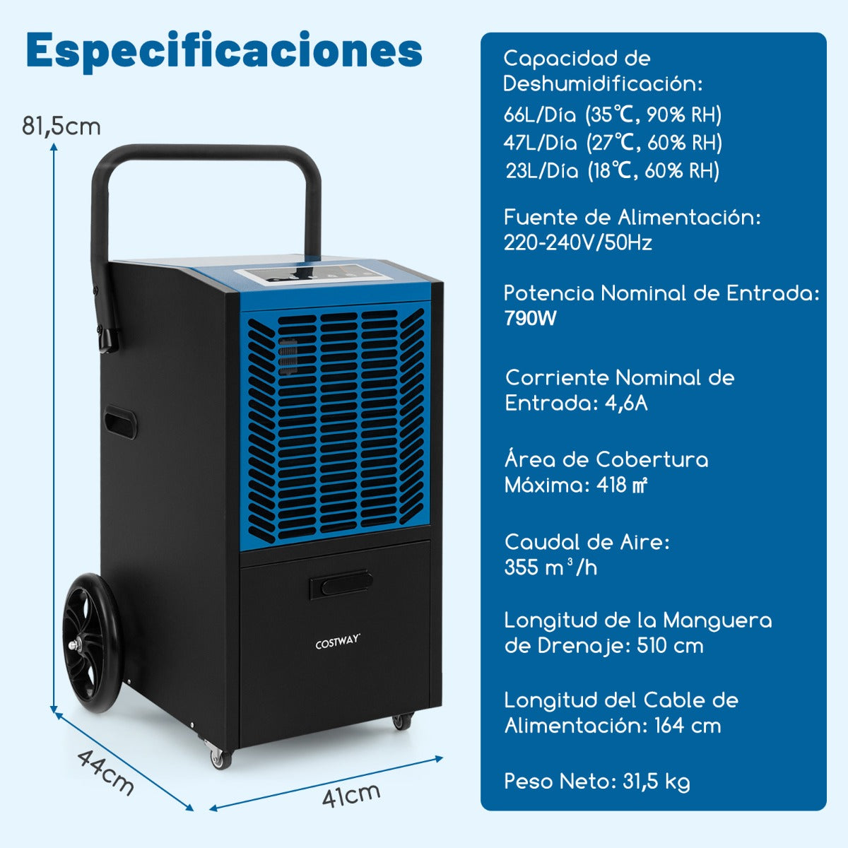 Desumidificador Comercial de 66 L/Dia – Azul