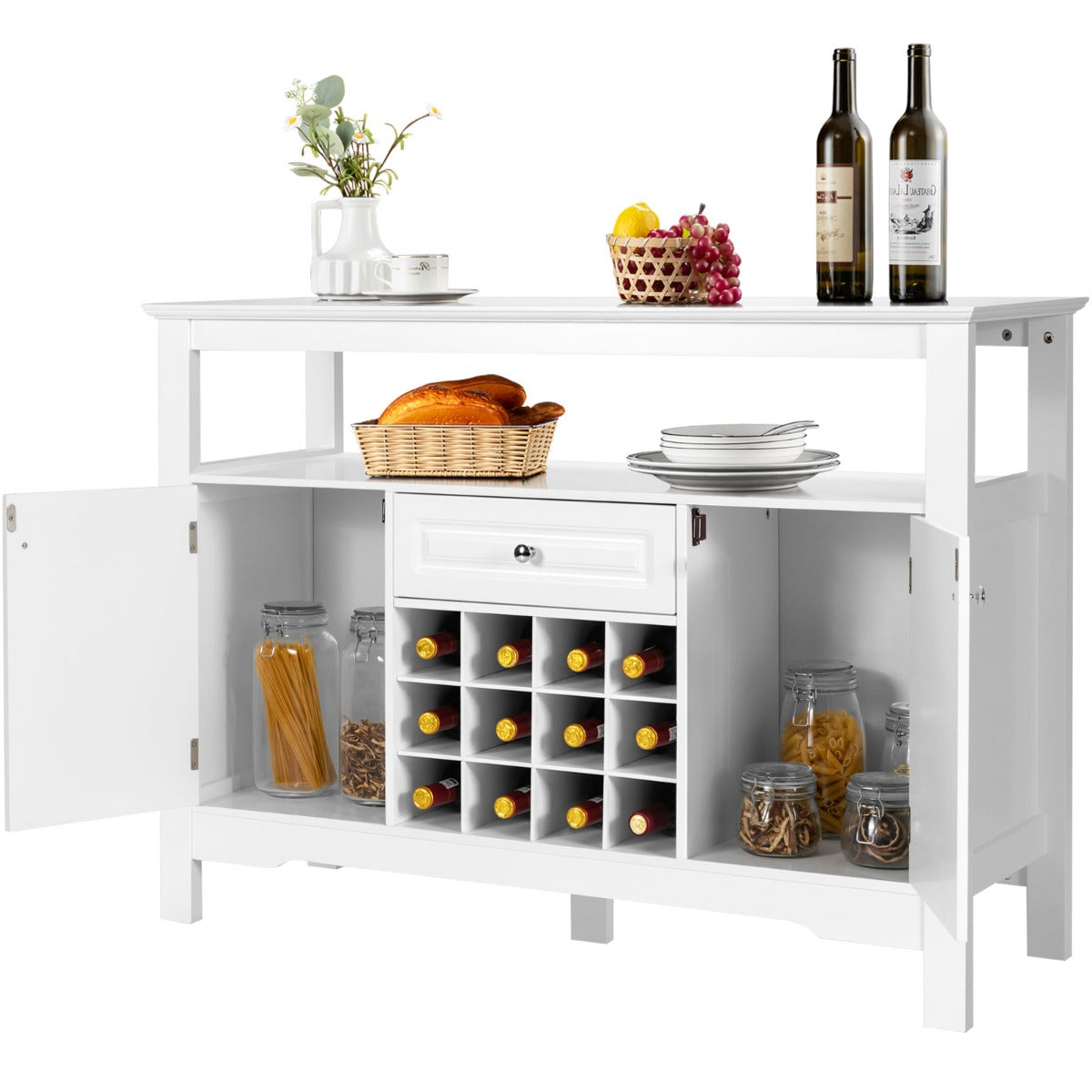 Despensa de Cozinha Moderna com 2 Armários e Gaveta para Cozinha Sala de Jantar 117 x 40,5 x 82,5 cm Branco