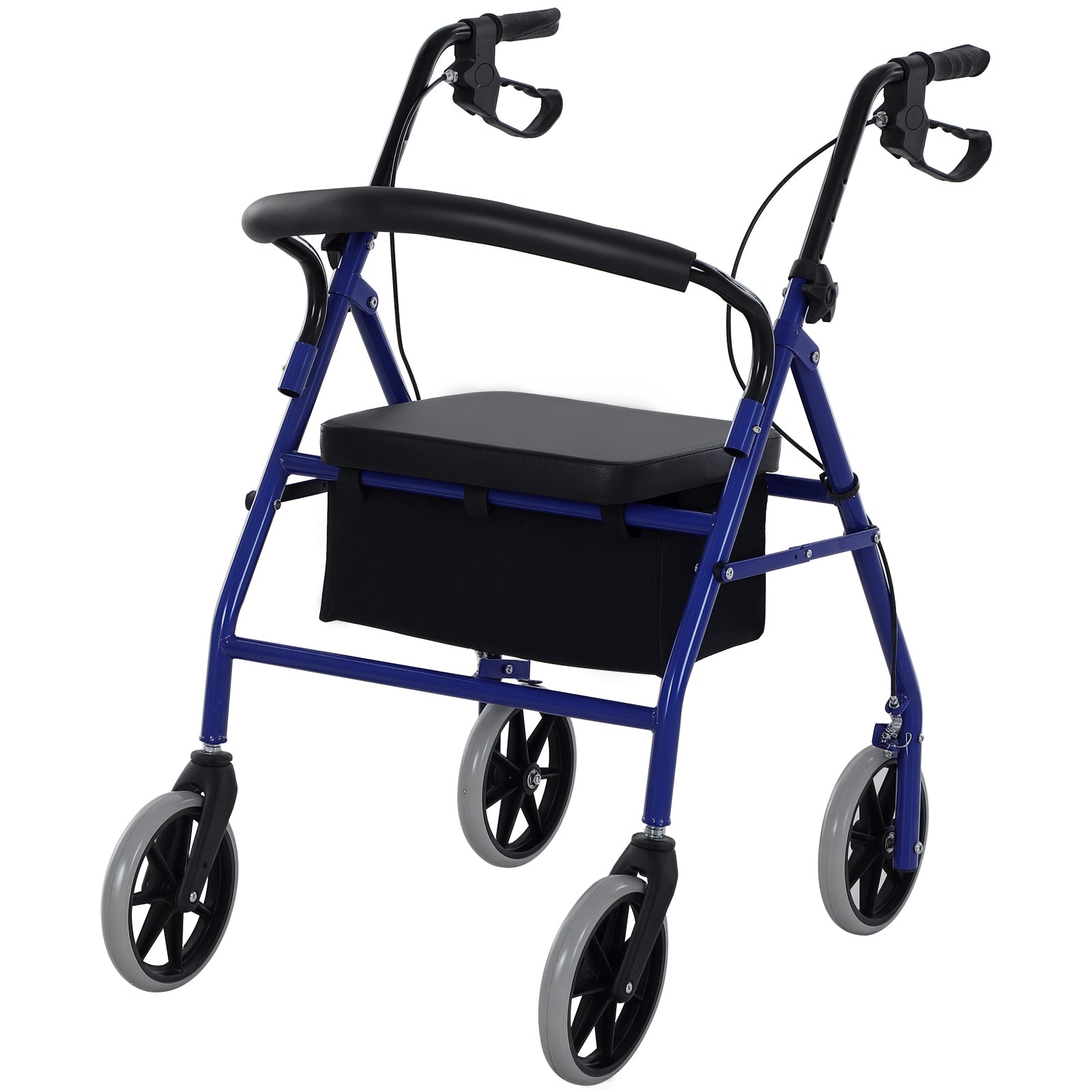 Andador Dobrável com Assento e Travão 65x53x79-89cm - Azul e Preto