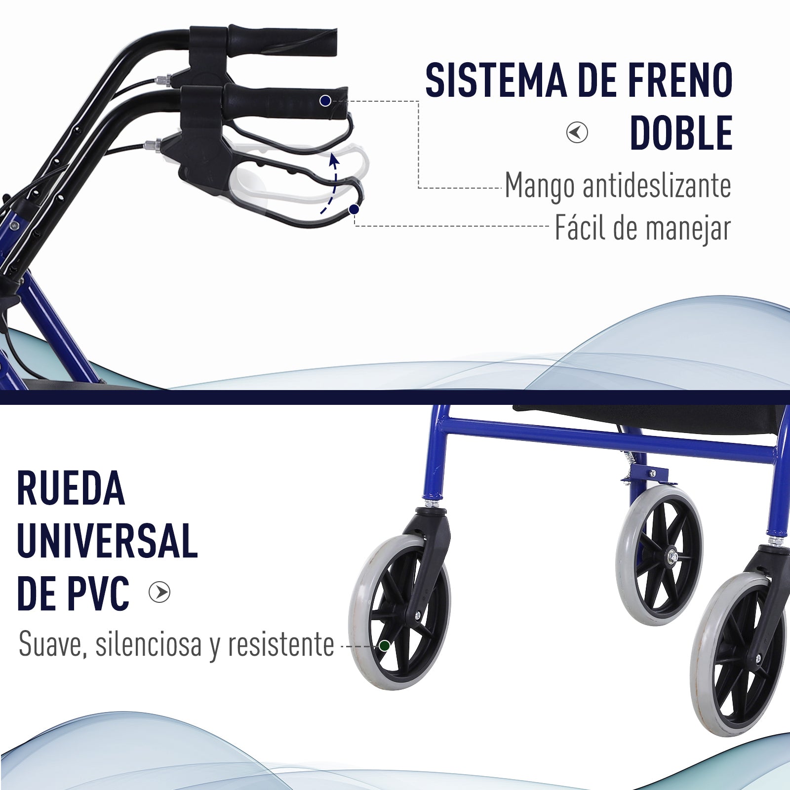 Andador Dobrável com Assento e Travão 65x53x79-89cm - Azul e Preto