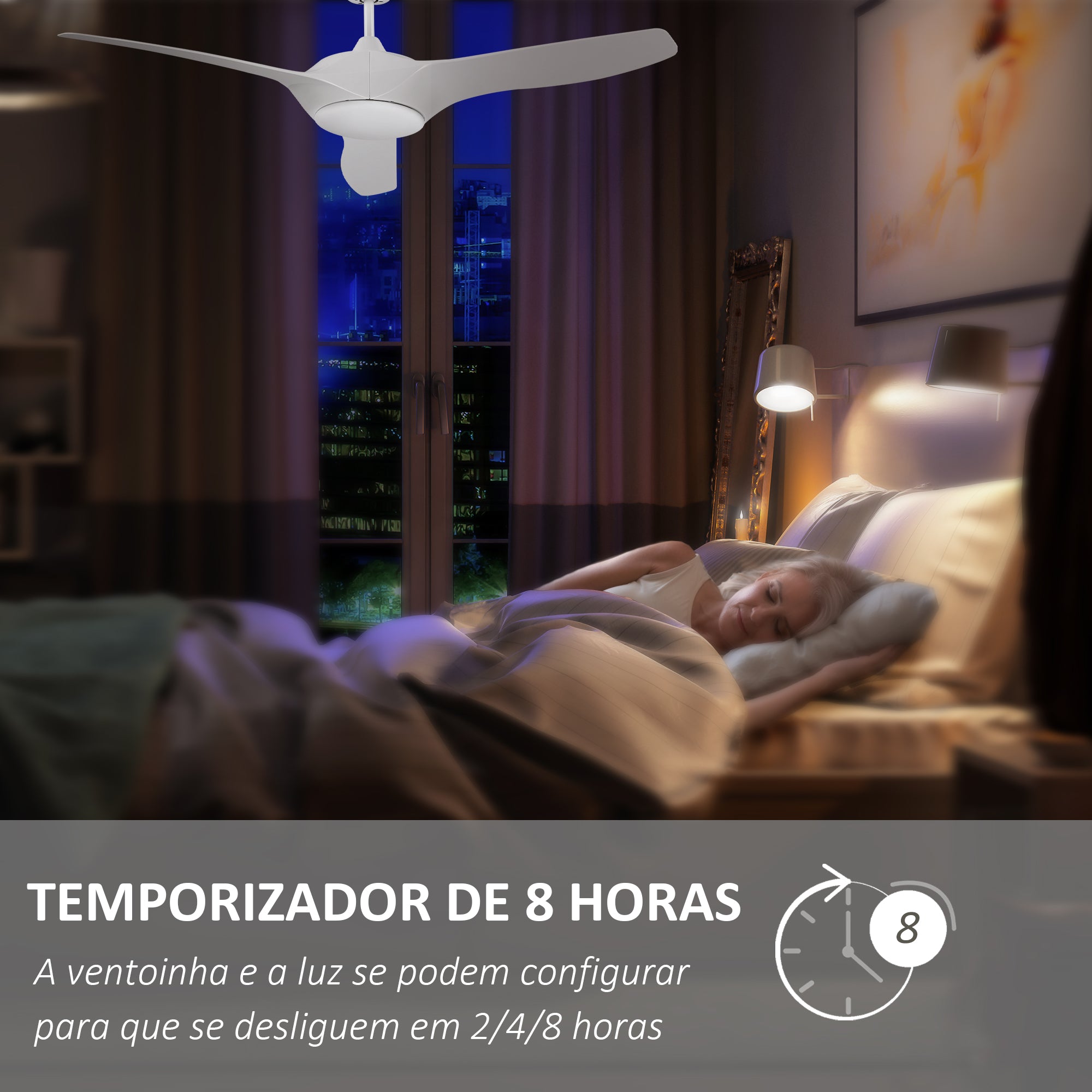 Ventoinha de Teto Branca Ø132cm com Luz LED e Controle Remoto