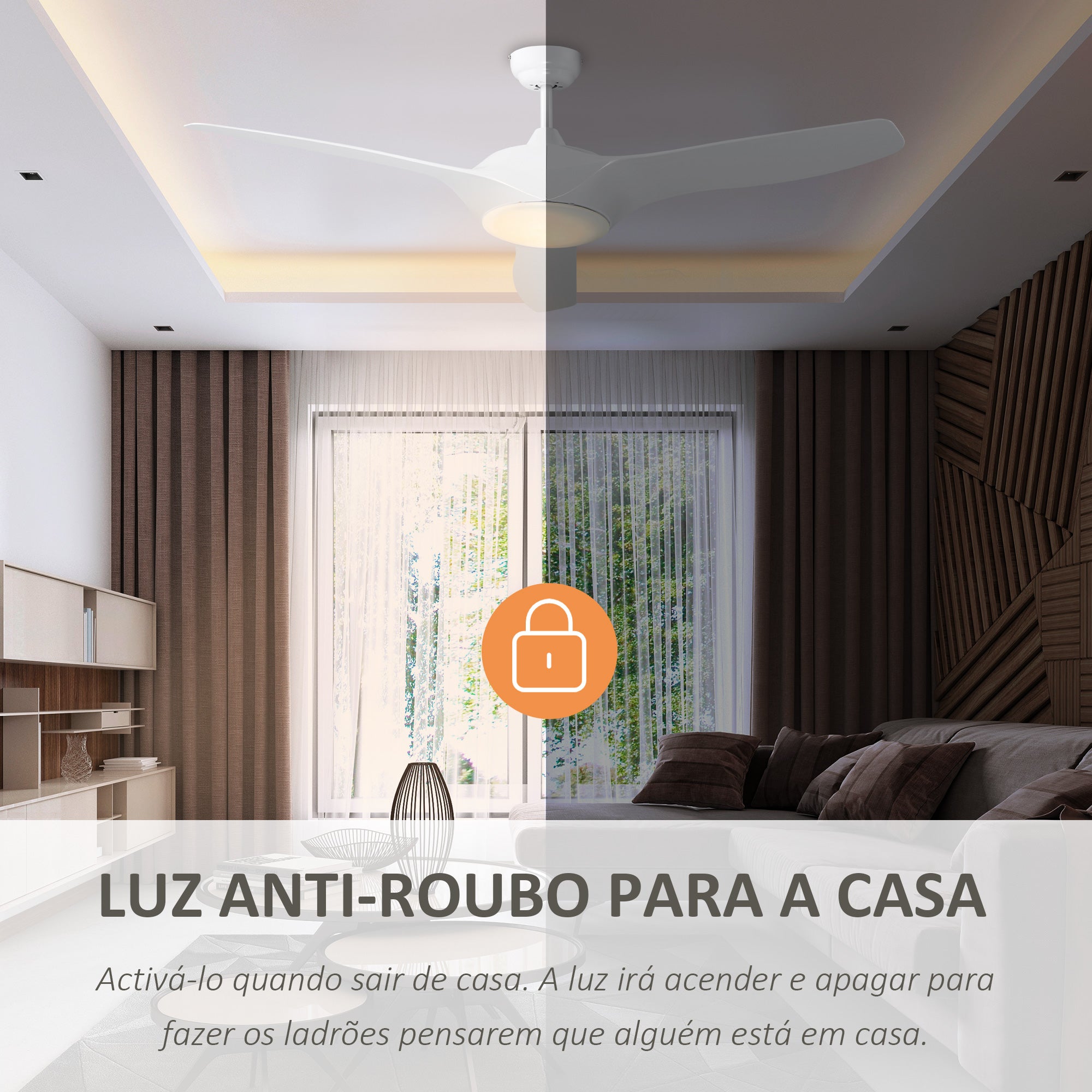 Ventoinha de Teto Branca Ø132cm com Luz LED e Controle Remoto