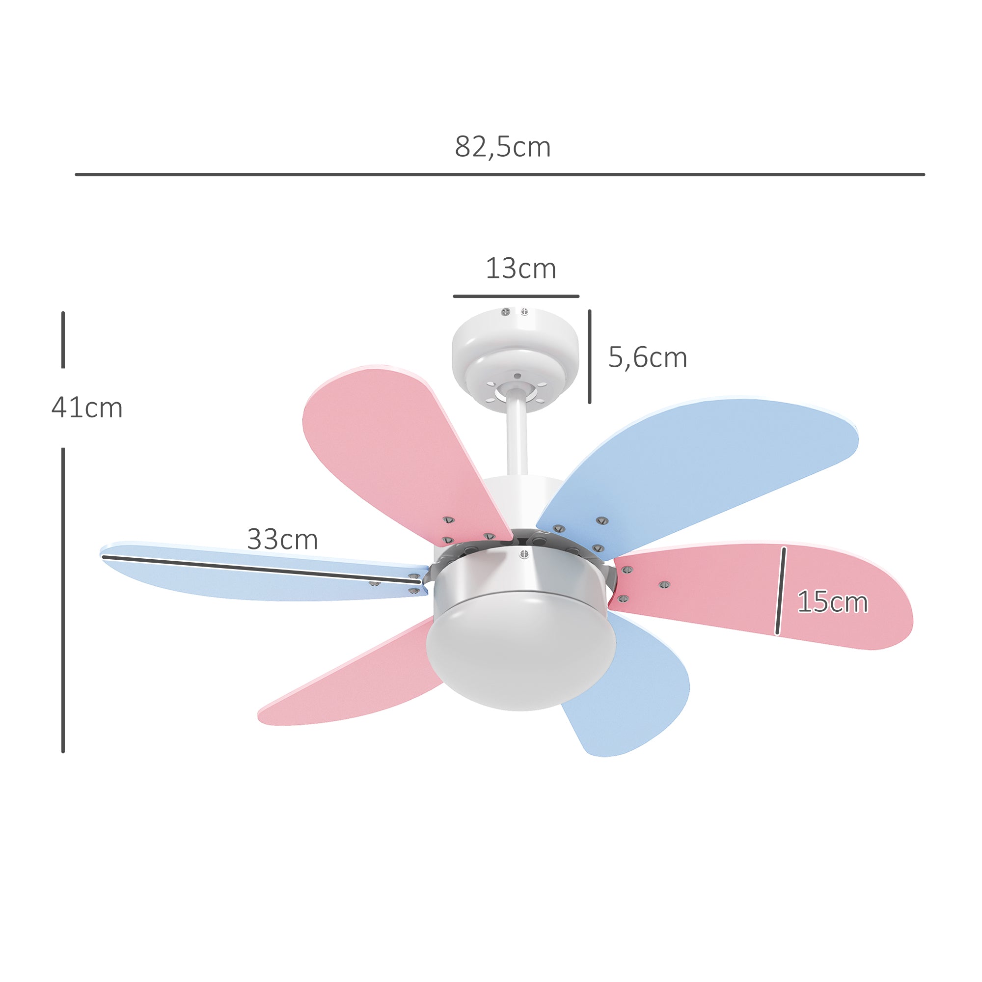 Ventoinha de Teto Ø82,5 cm Azul Claro, Rosa Claro e Branco