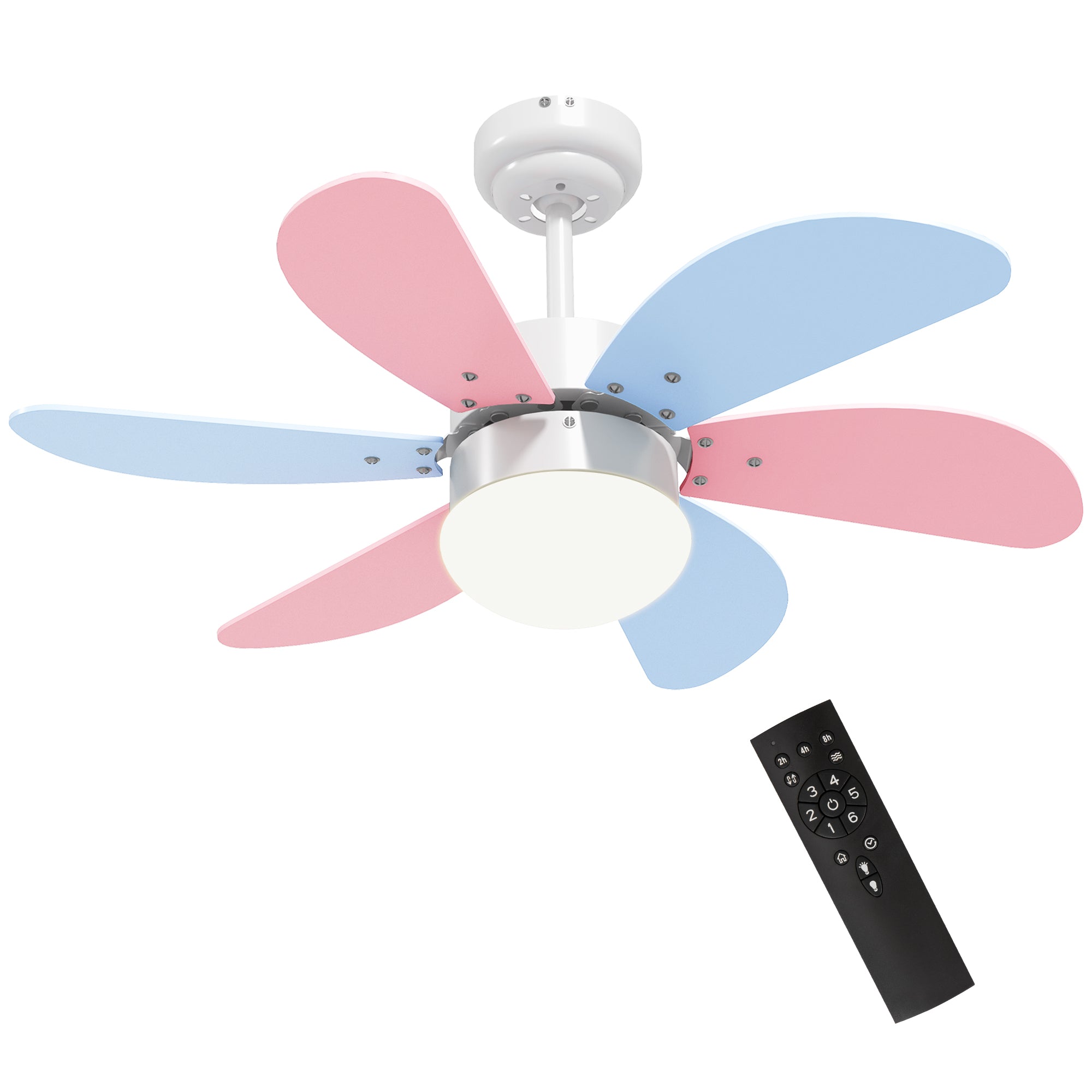 Ventoinha de Teto Ø82,5 cm Azul Claro, Rosa Claro e Branco