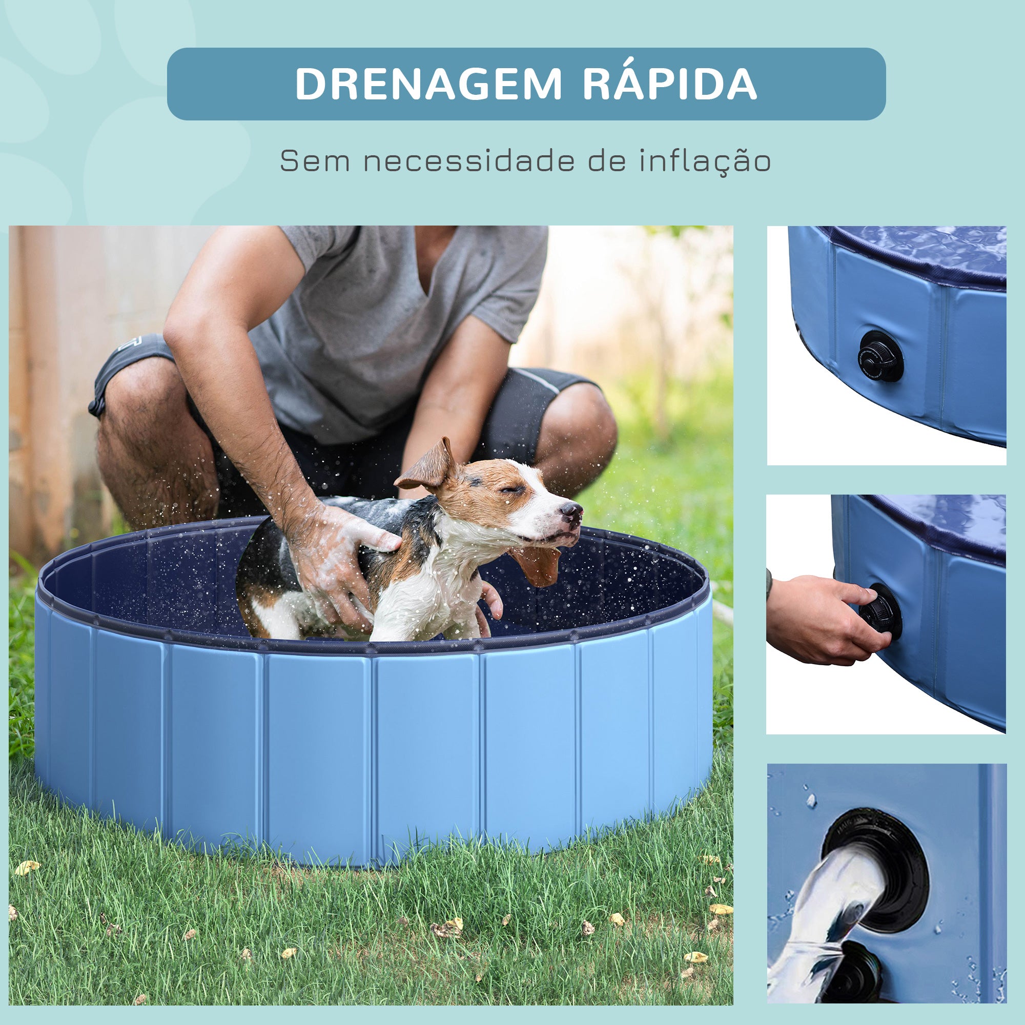 Piscina Dobrável para Animais de Estimação - Azul - Φ100x30cm