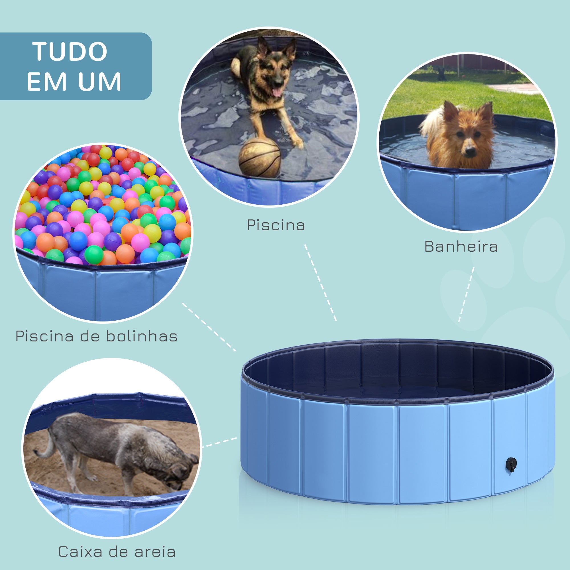 Piscina Dobrável para Animais de Estimação - Azul - Φ100x30cm