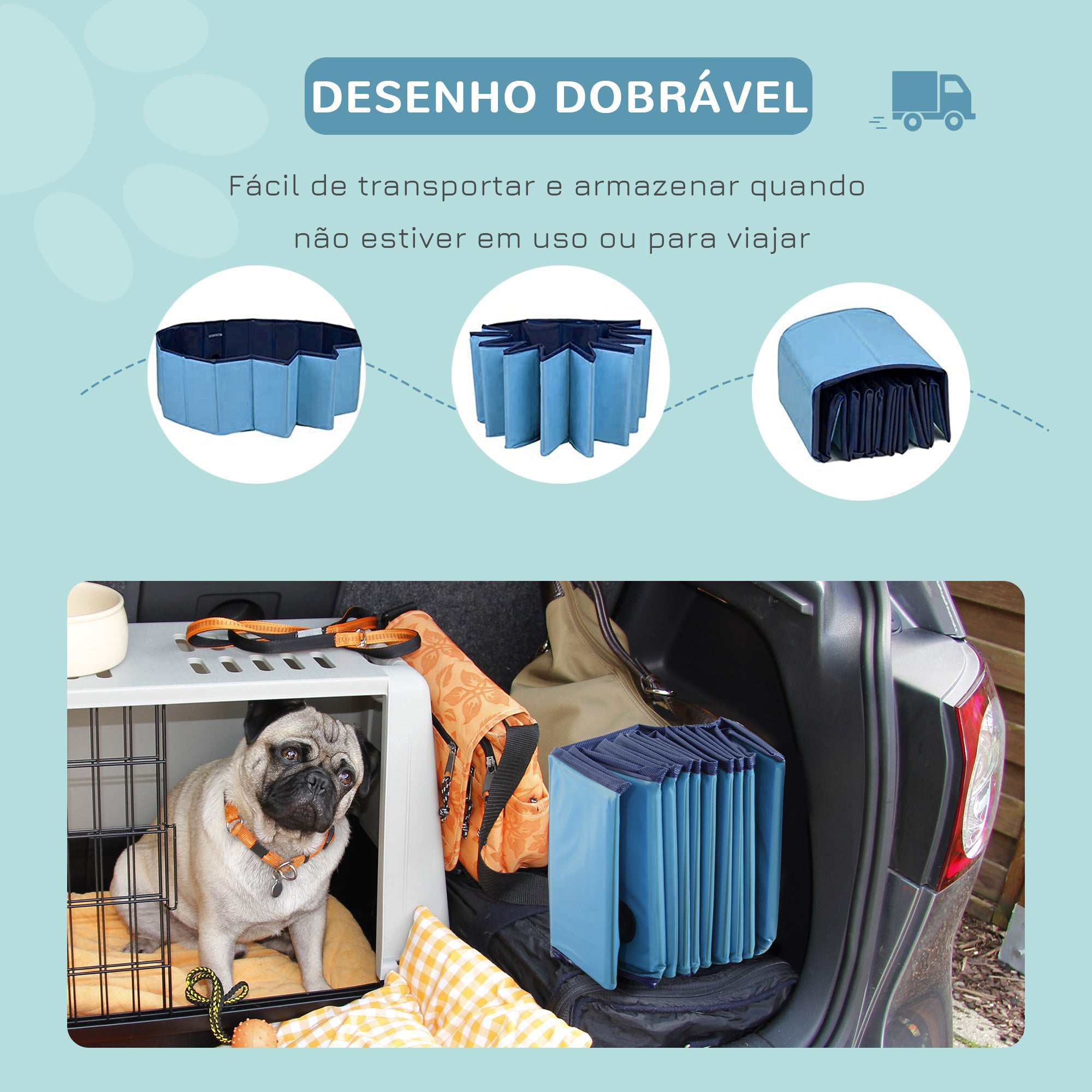 Piscina Dobrável para Animais de Estimação - Azul - Φ100x30cm
