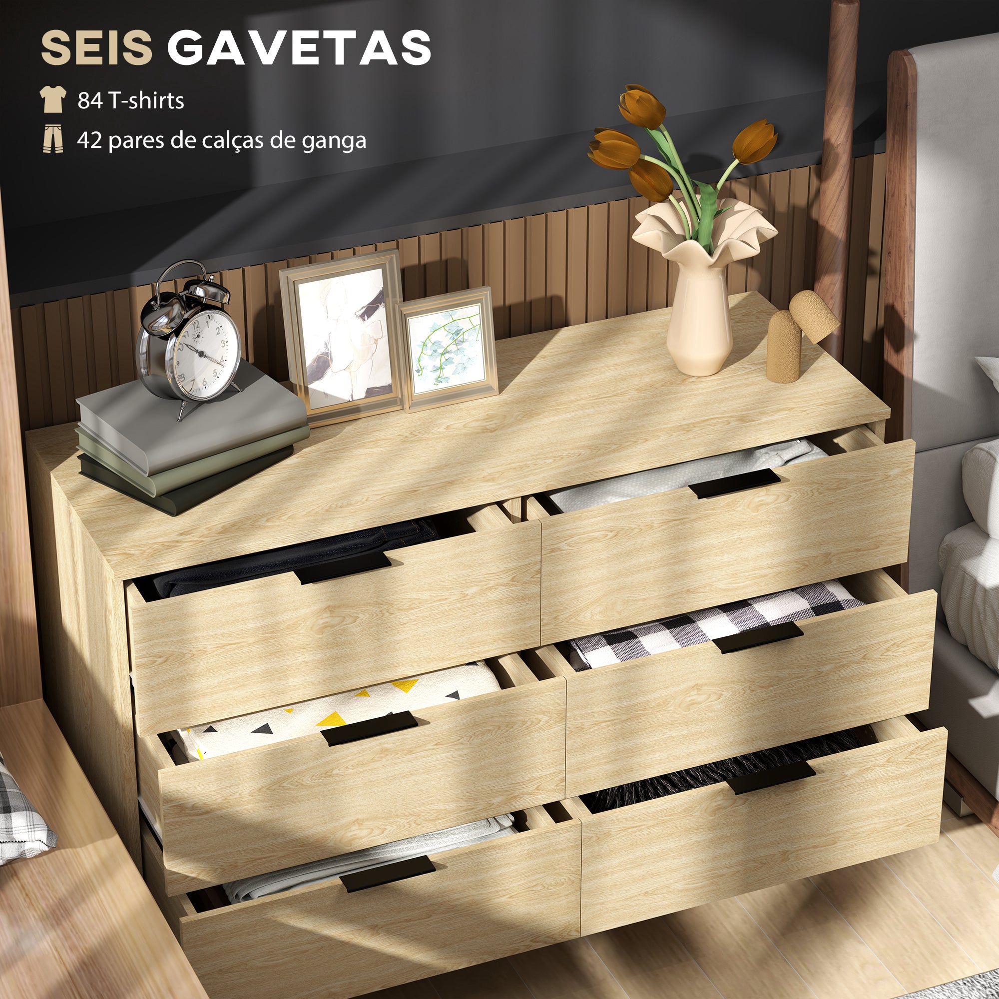 Cómoda Moderna com 6 Gavetas Cor de Carvalho 110x40x75 cm