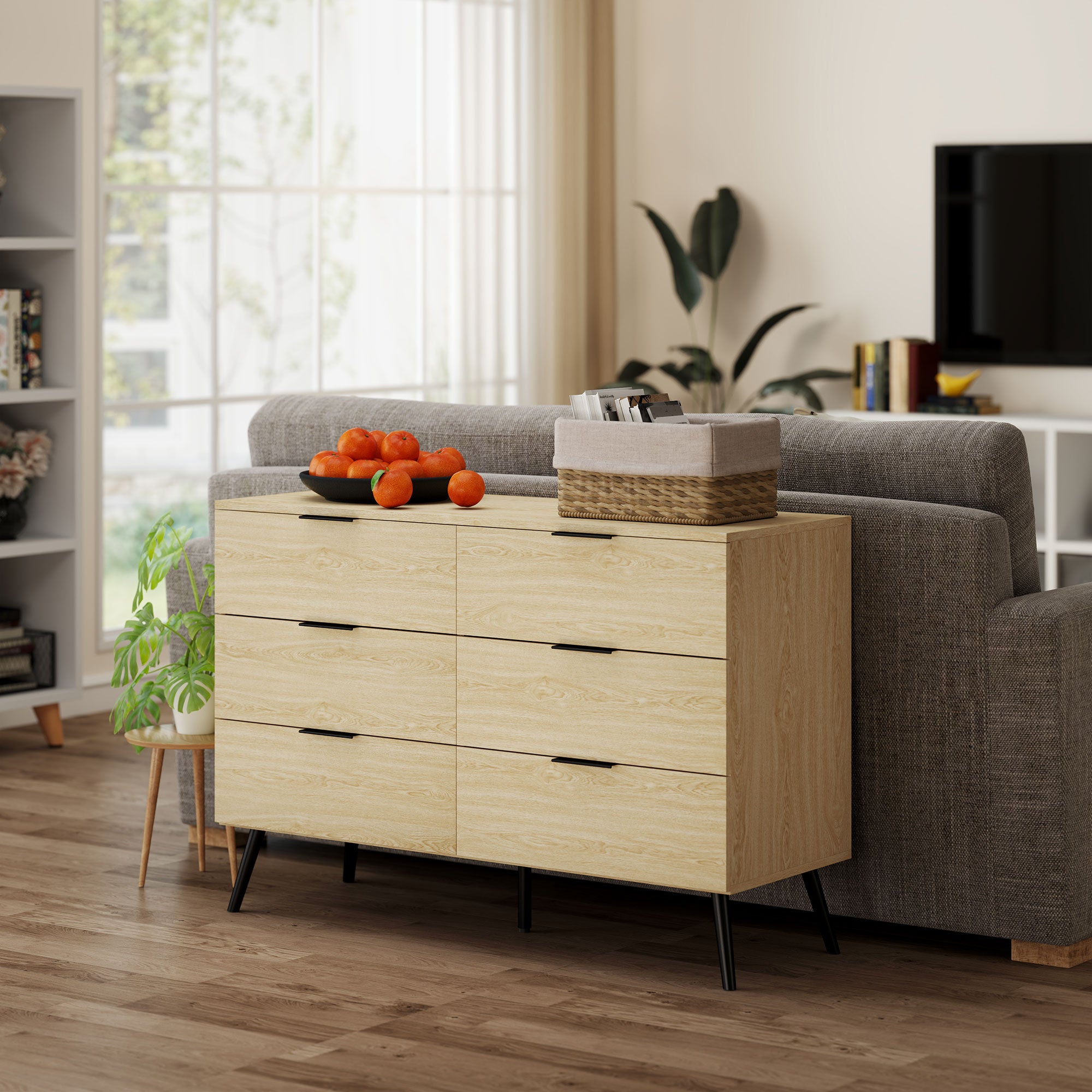 Cómoda Moderna com 6 Gavetas Cor de Carvalho 110x40x75 cm