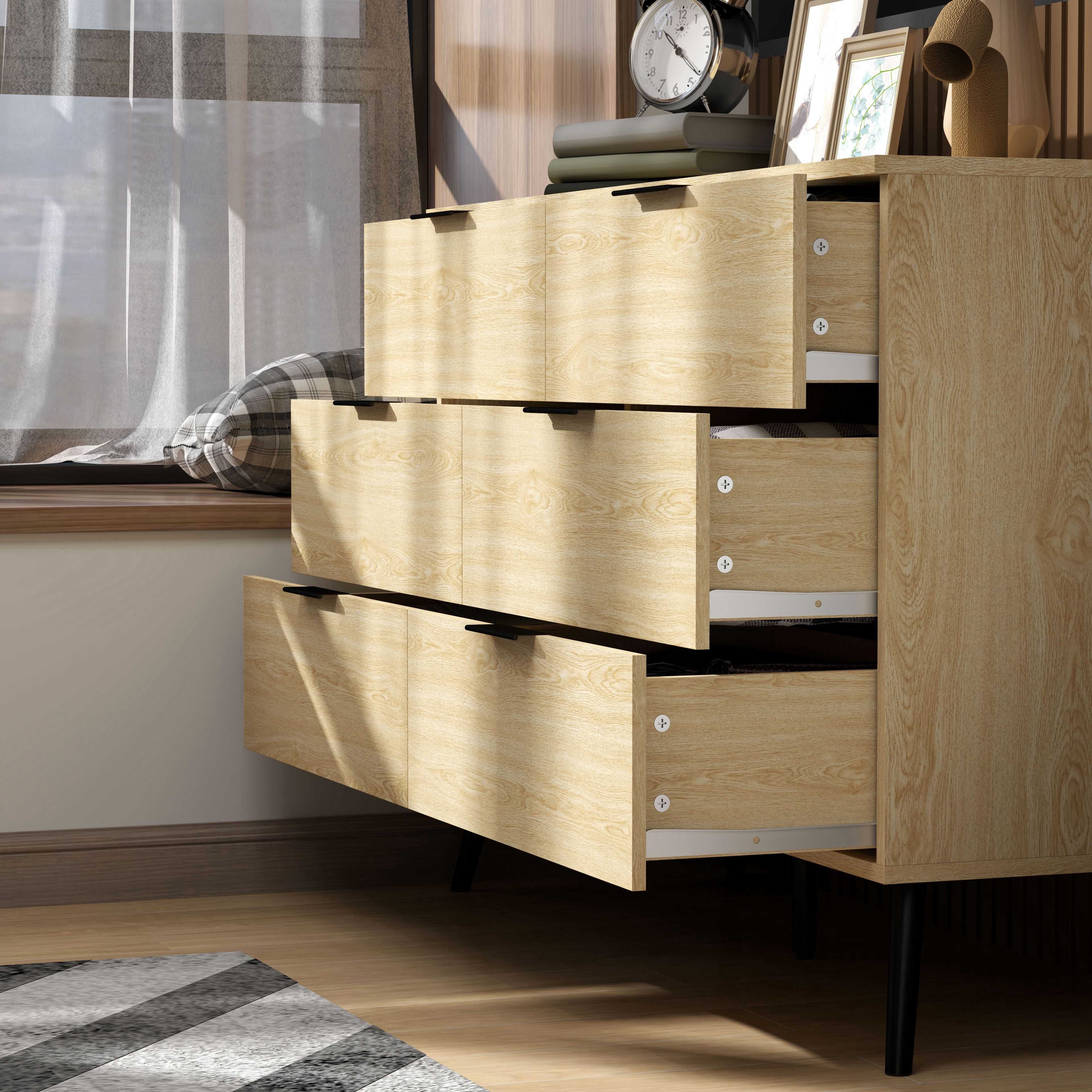 Cómoda Moderna com 6 Gavetas Cor de Carvalho 110x40x75 cm