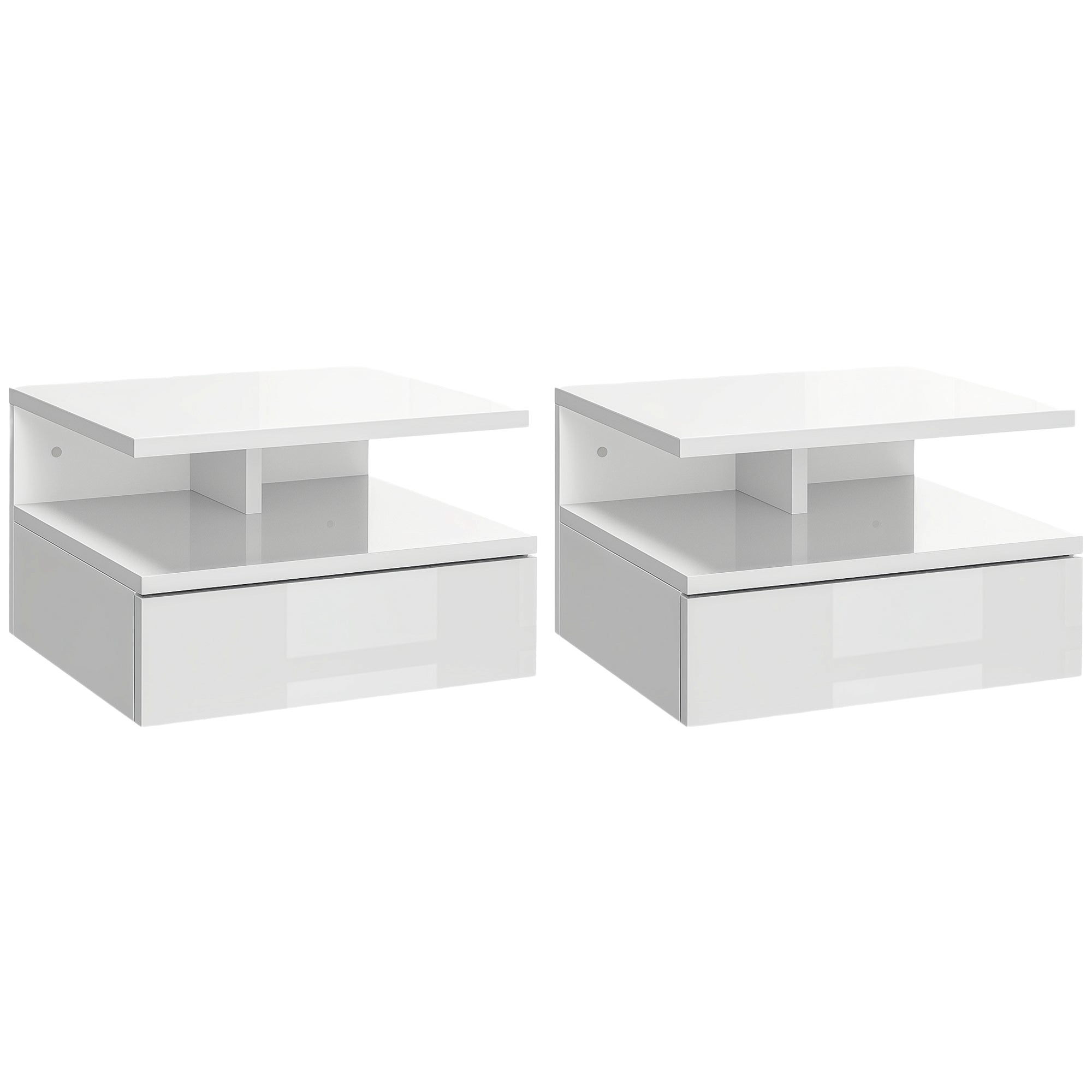 Conjunto de 2 Mesas de Cabeceira Flutuante 35x32x22,5 cm Branco de Alto Brilho